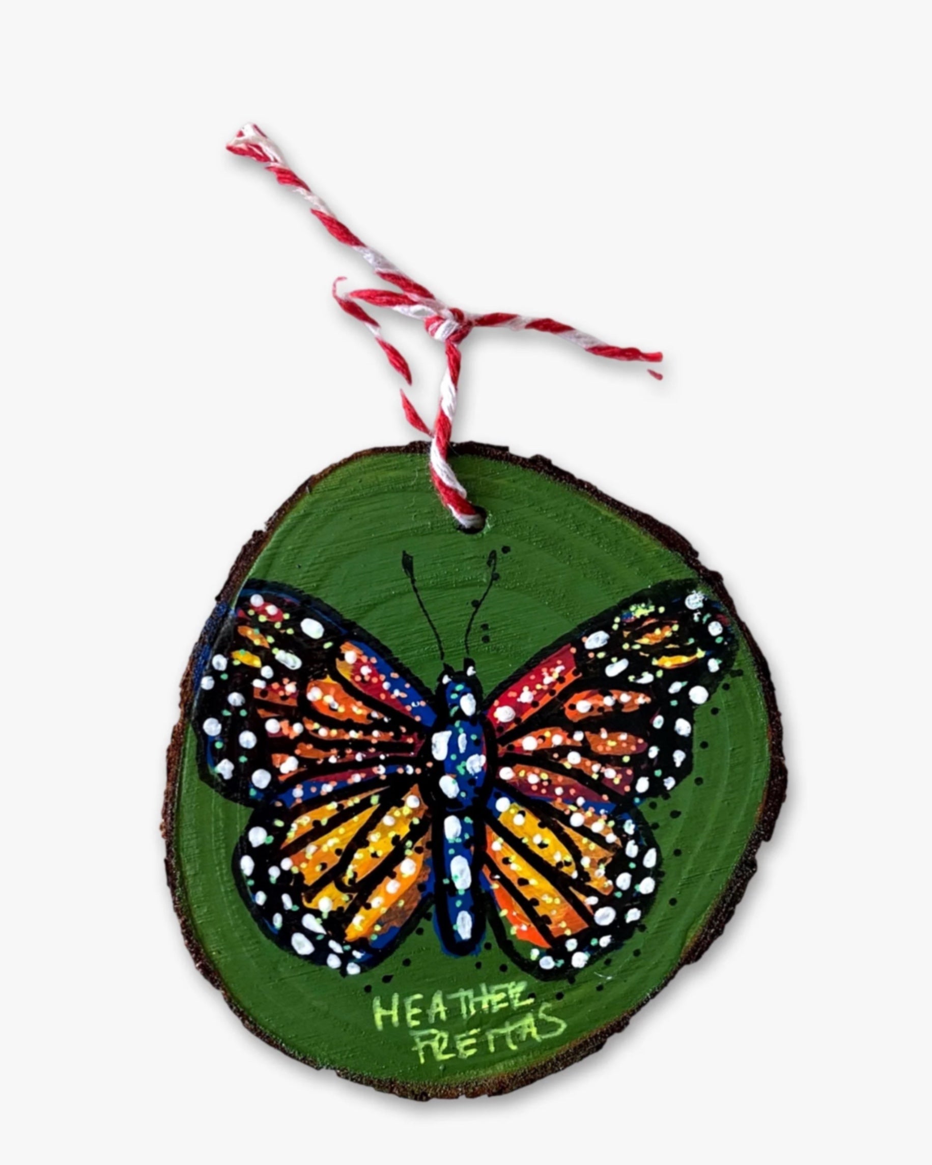 Forest Green & Sunbursts Butterfly - Hand Painted Ornament