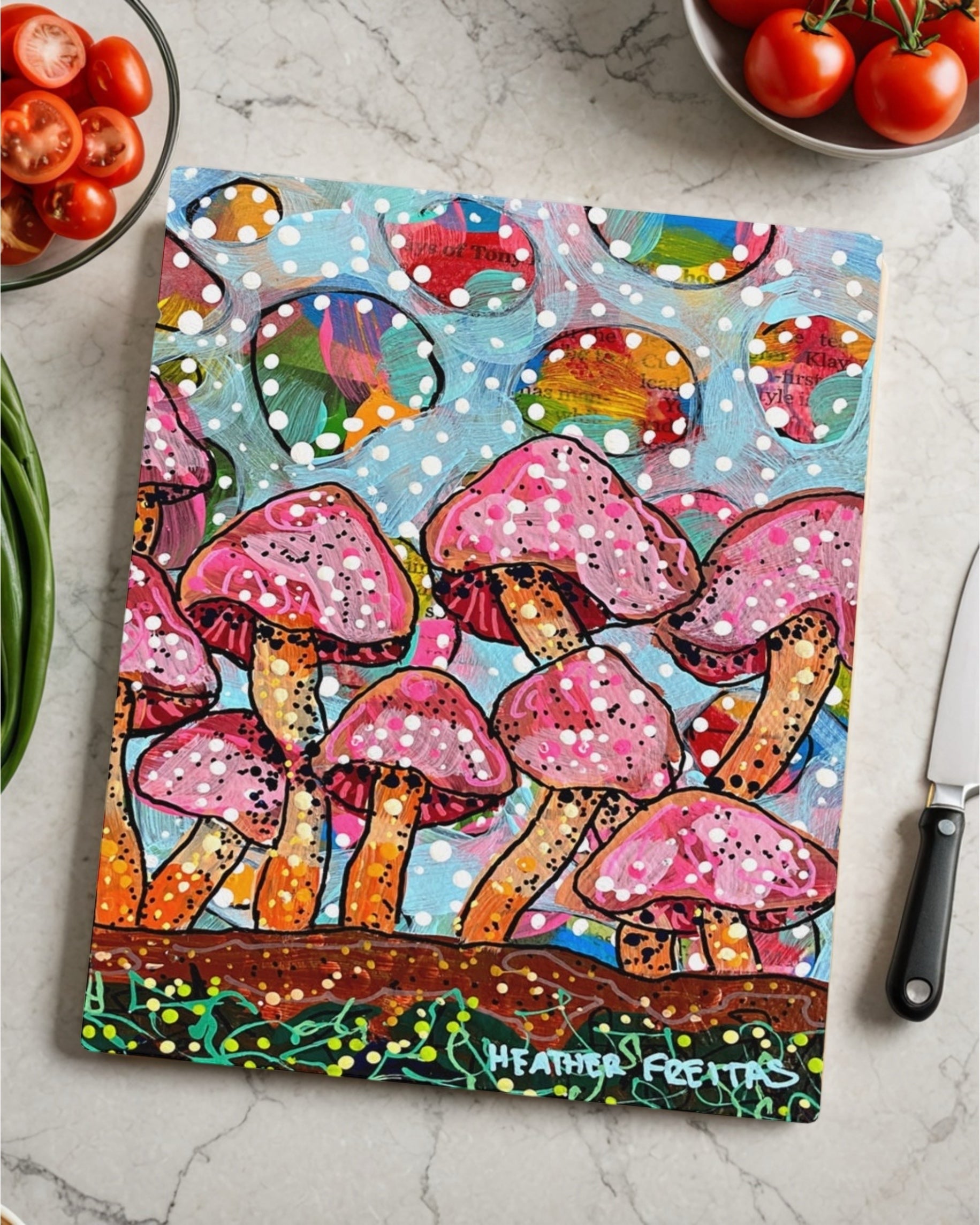 Cotton Candy Mushroom Caps Glass Chopping Board Trivet