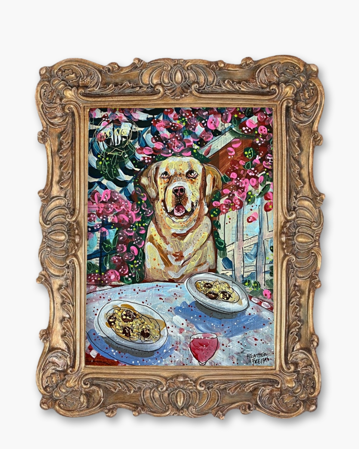 Yellow Labrador Dining Fine Art Magnet ( Large )