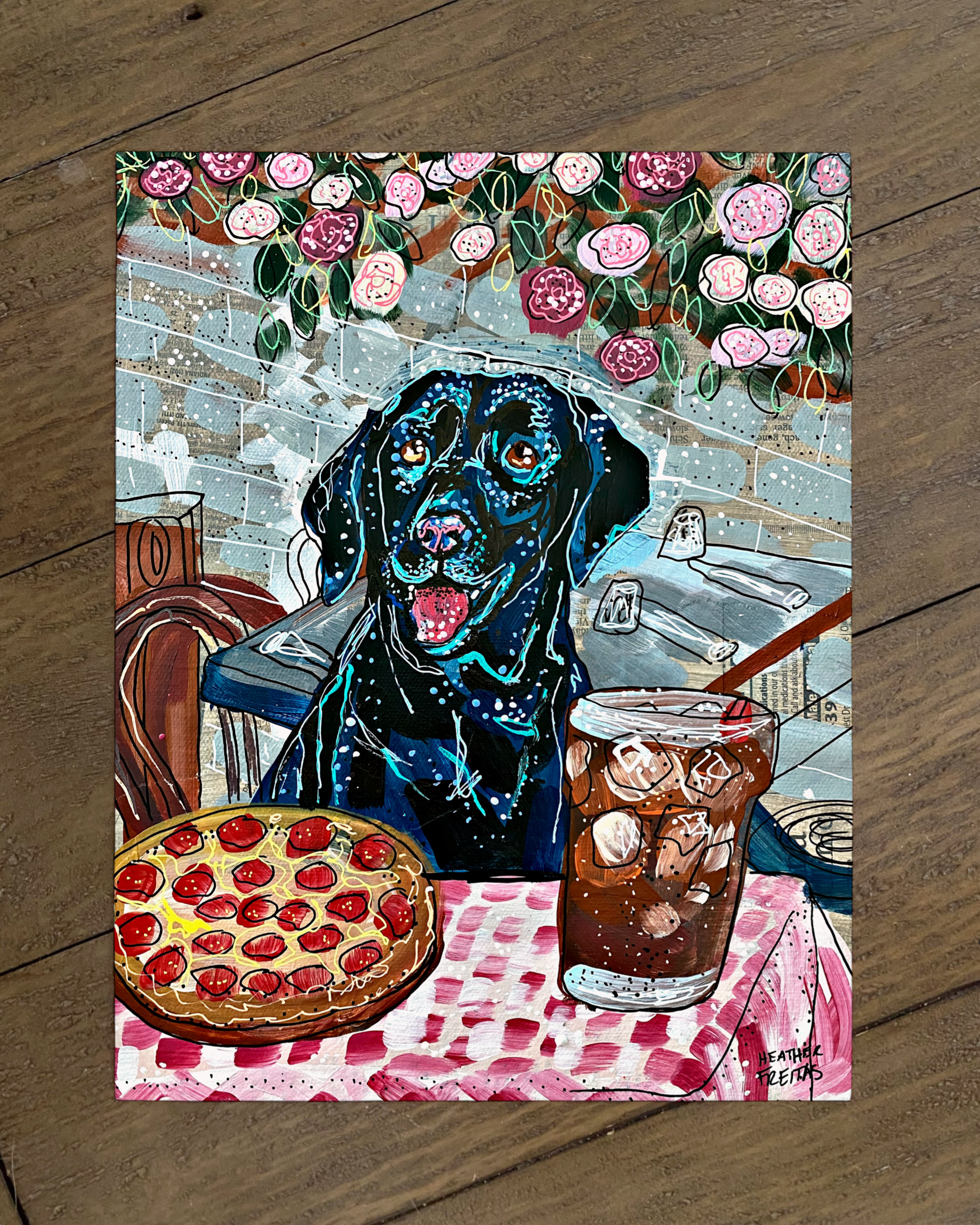 Black Labrador At Pizza Restaurant - Limited Edition Print