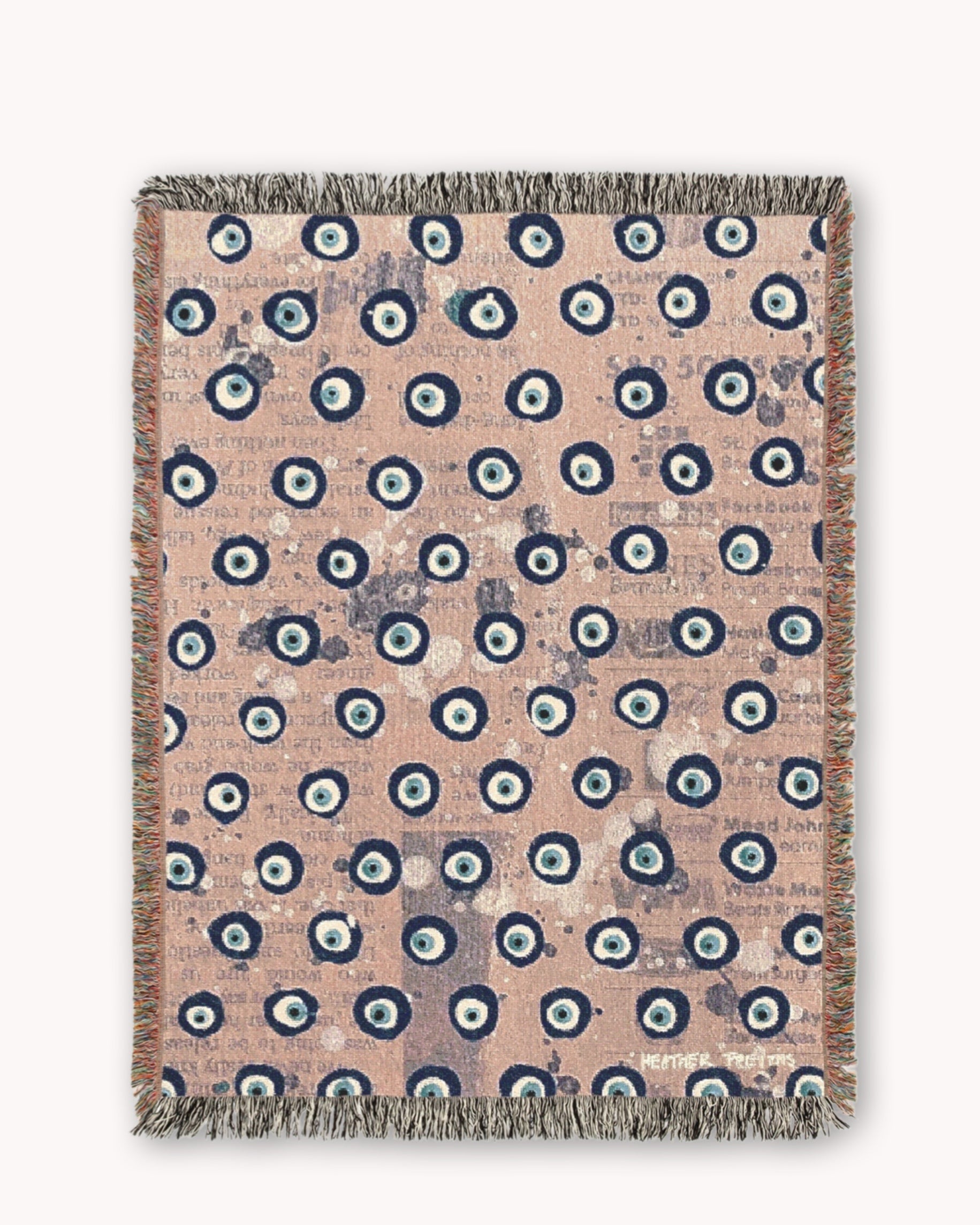 Dusty Pink Evil Eye Woven Blanket