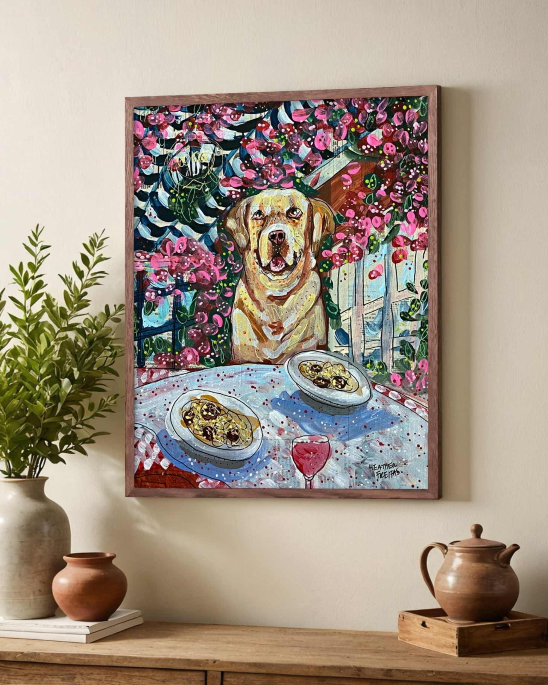 Yellow Labrador At Italian Restaurant - Limited Edition Print