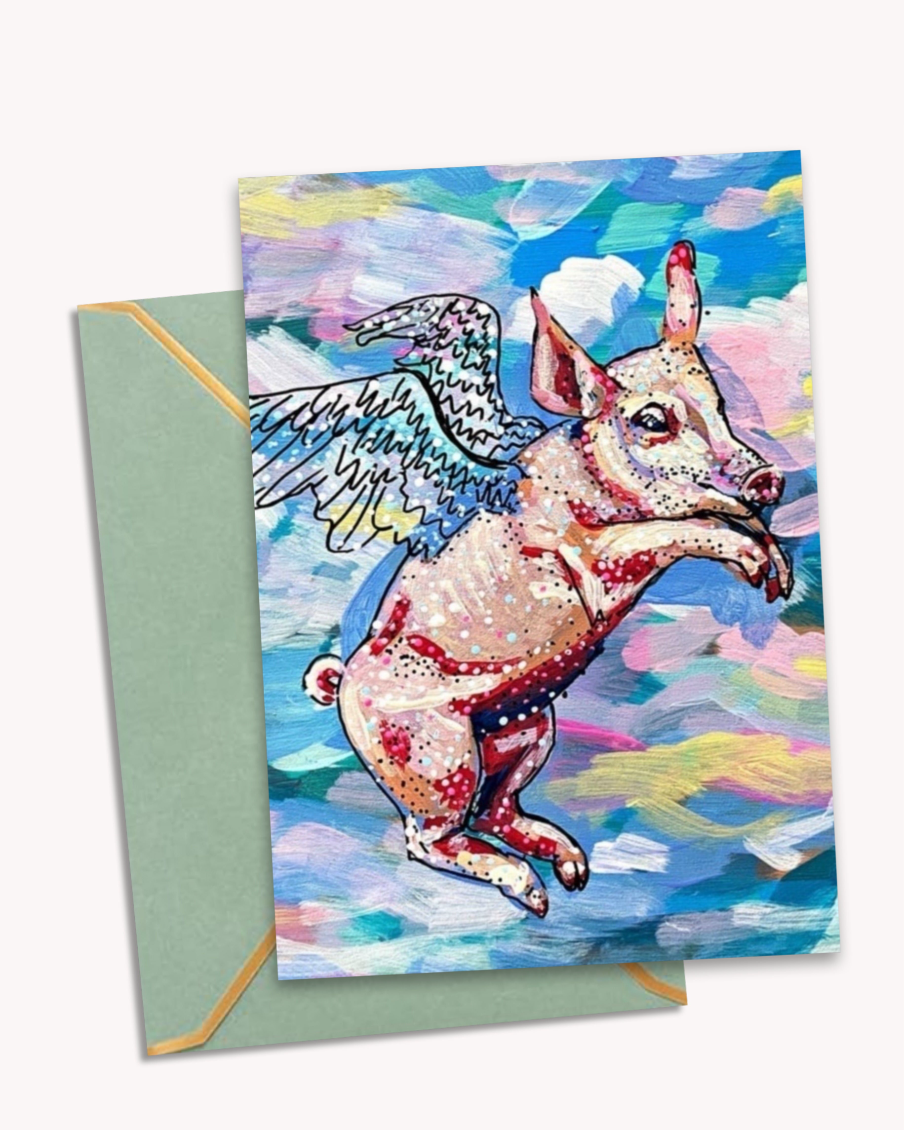 Pastel Flying Pig - Limited Edition Greeting Card / Fine Art Print