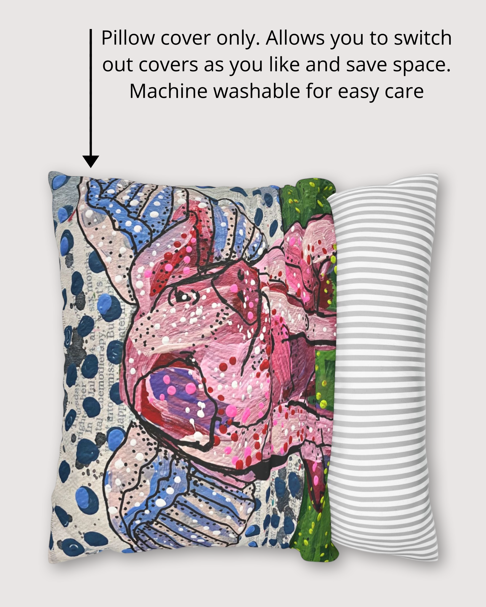 Polka Dot Flying Pig Faux Suede Pillowcase