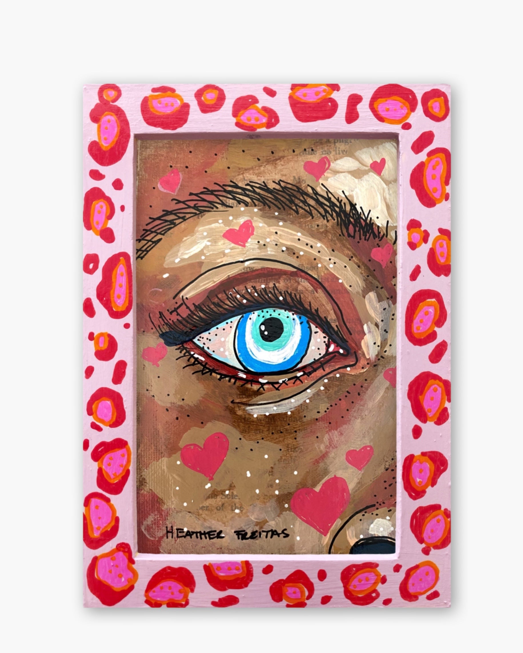 I Heart Evil Eyes ( Original Painting In Hand Painted Frame )