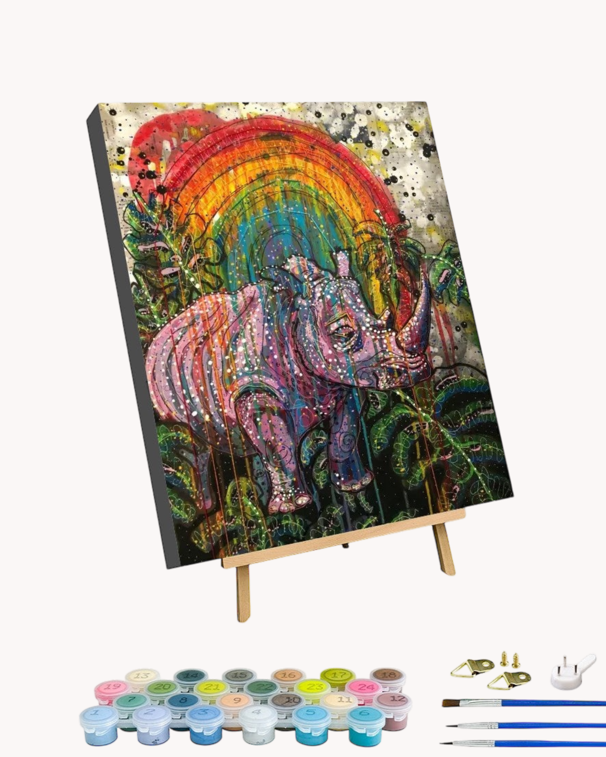 Rainbow Rhino - Paint by Numbers Kit for Adults with Stand