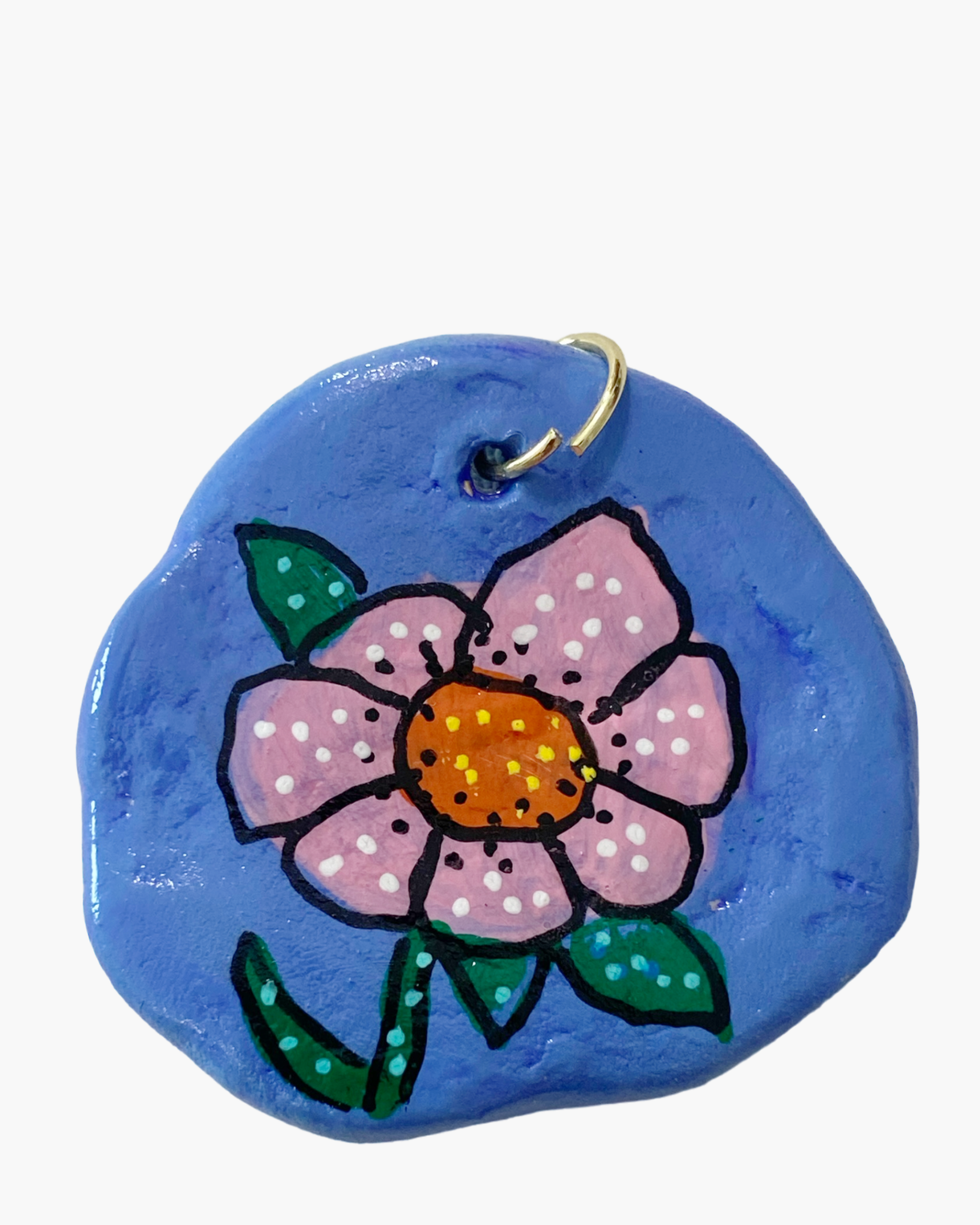 Blue With Rose Flower Hand Painted Pendant