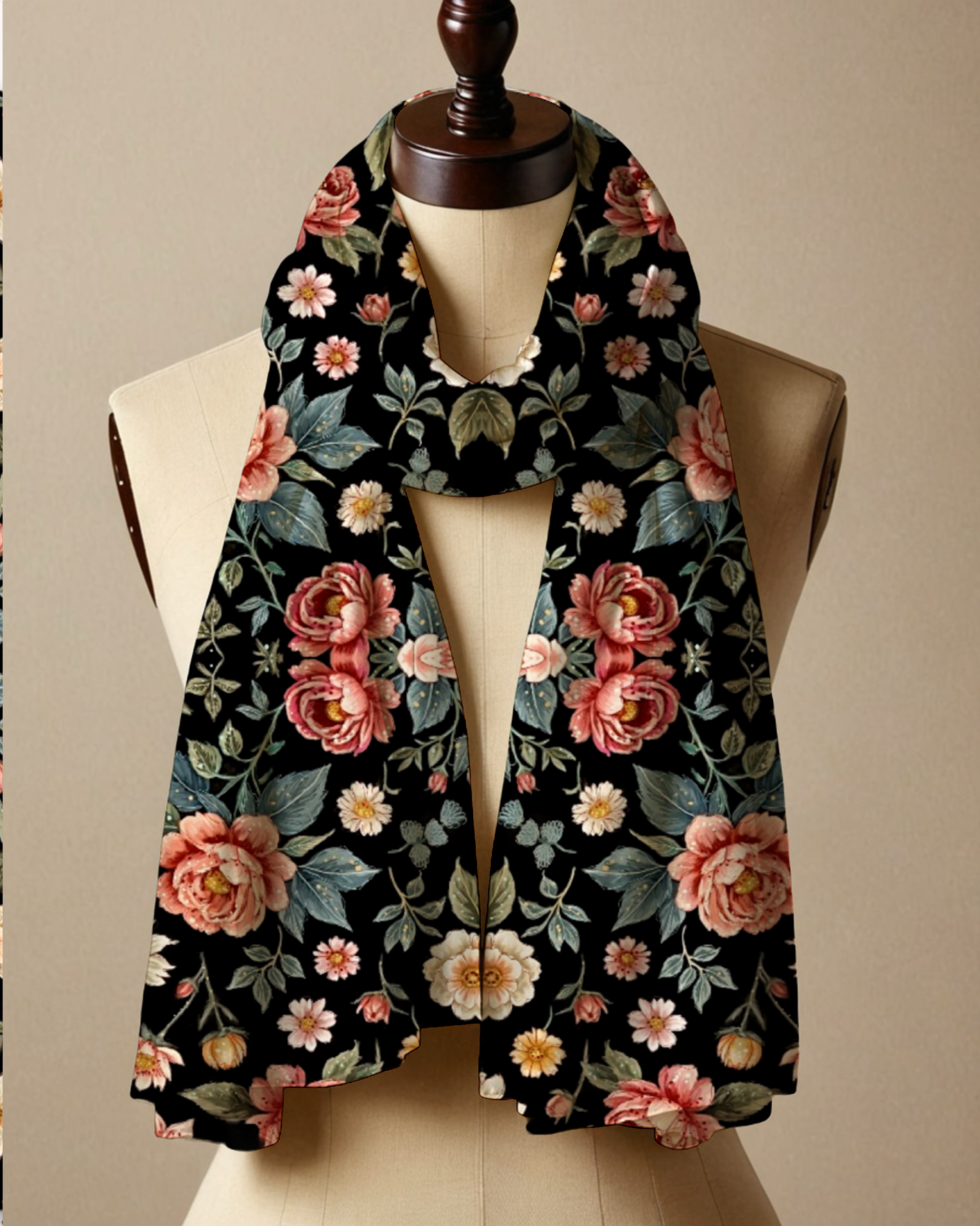 Moody Vintage Floral Silk Charmeuse Scarf