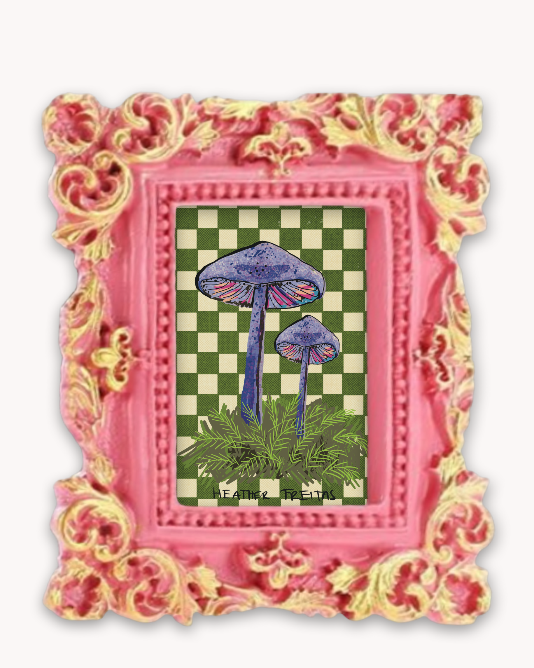 Purple Mushrooms Framed Magnet