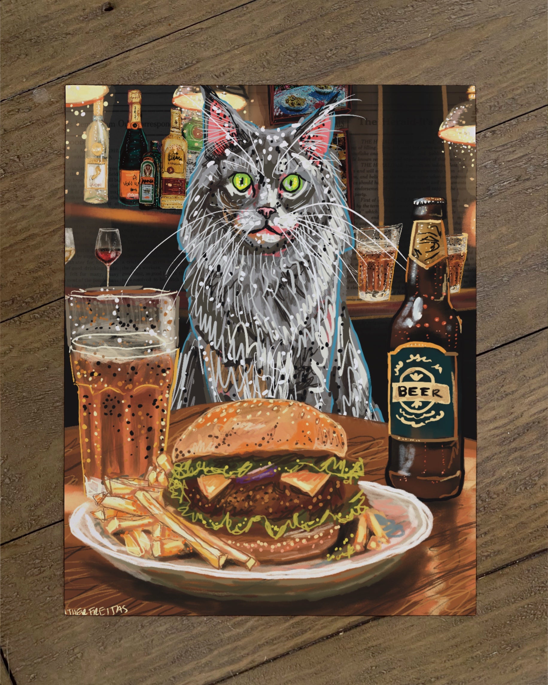 Build Your Own Fancy Feast Cat Art Print - Long Hair Grey