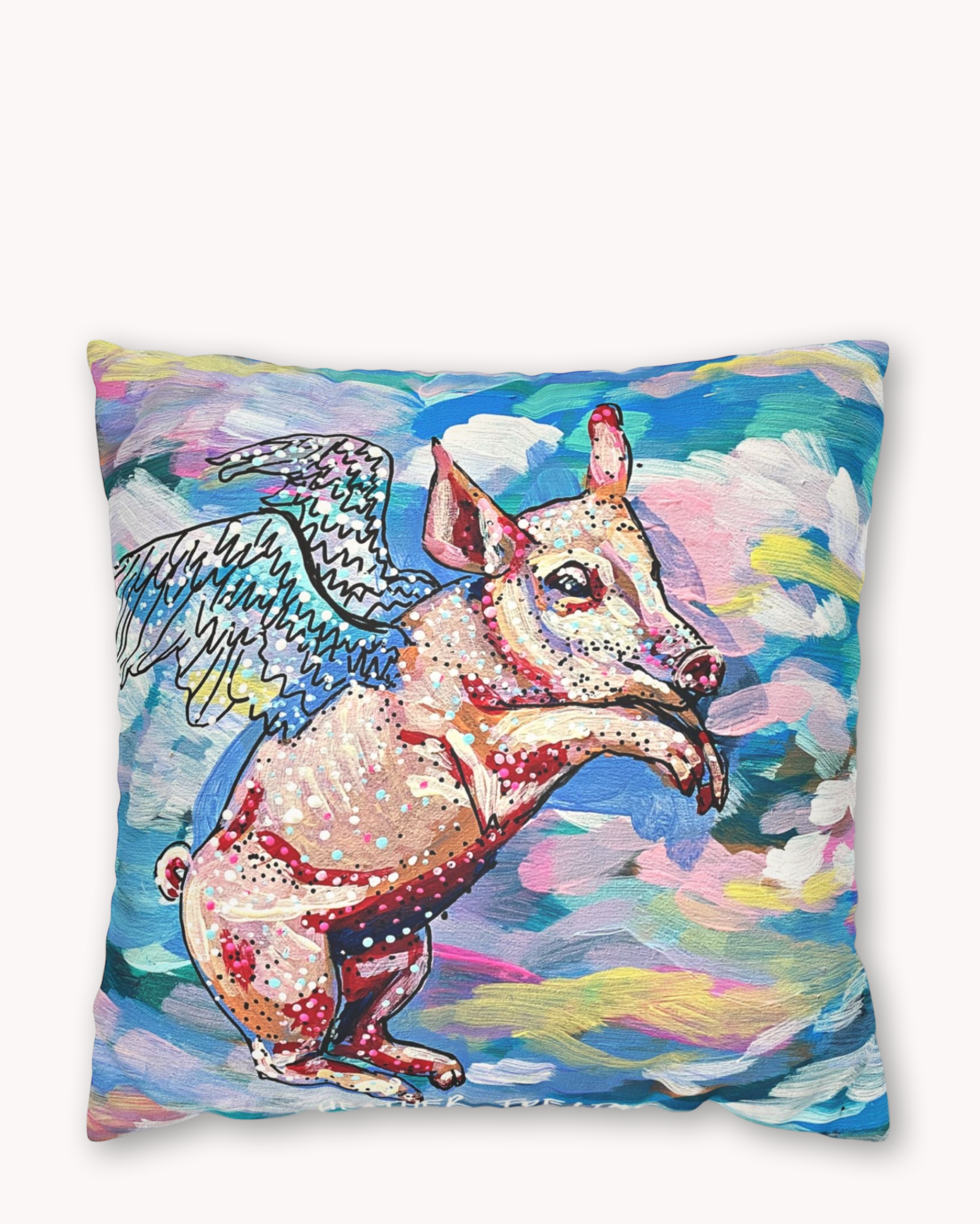 Pastel Flying Pig Faux Suede Pillow