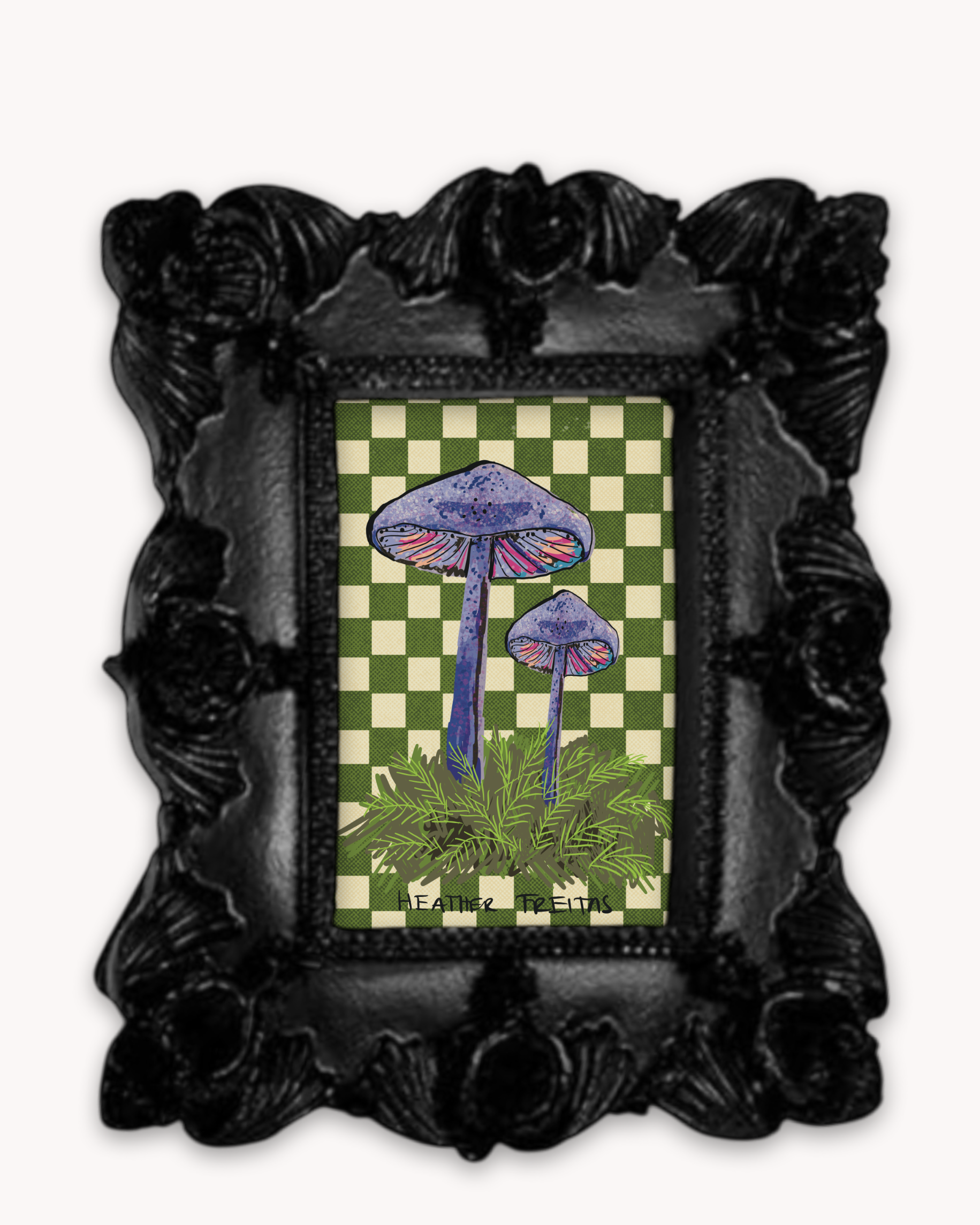 Purple Mushrooms Framed Magnet