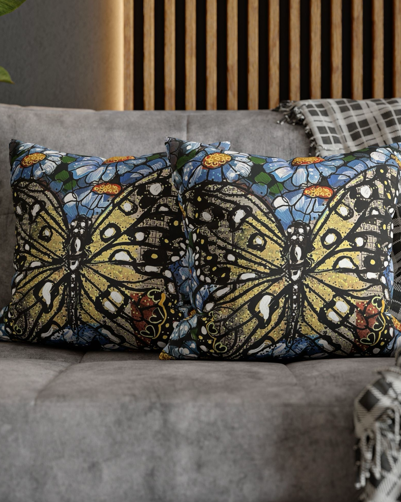 Daisy Butterfly Faux Suede Pillowcase