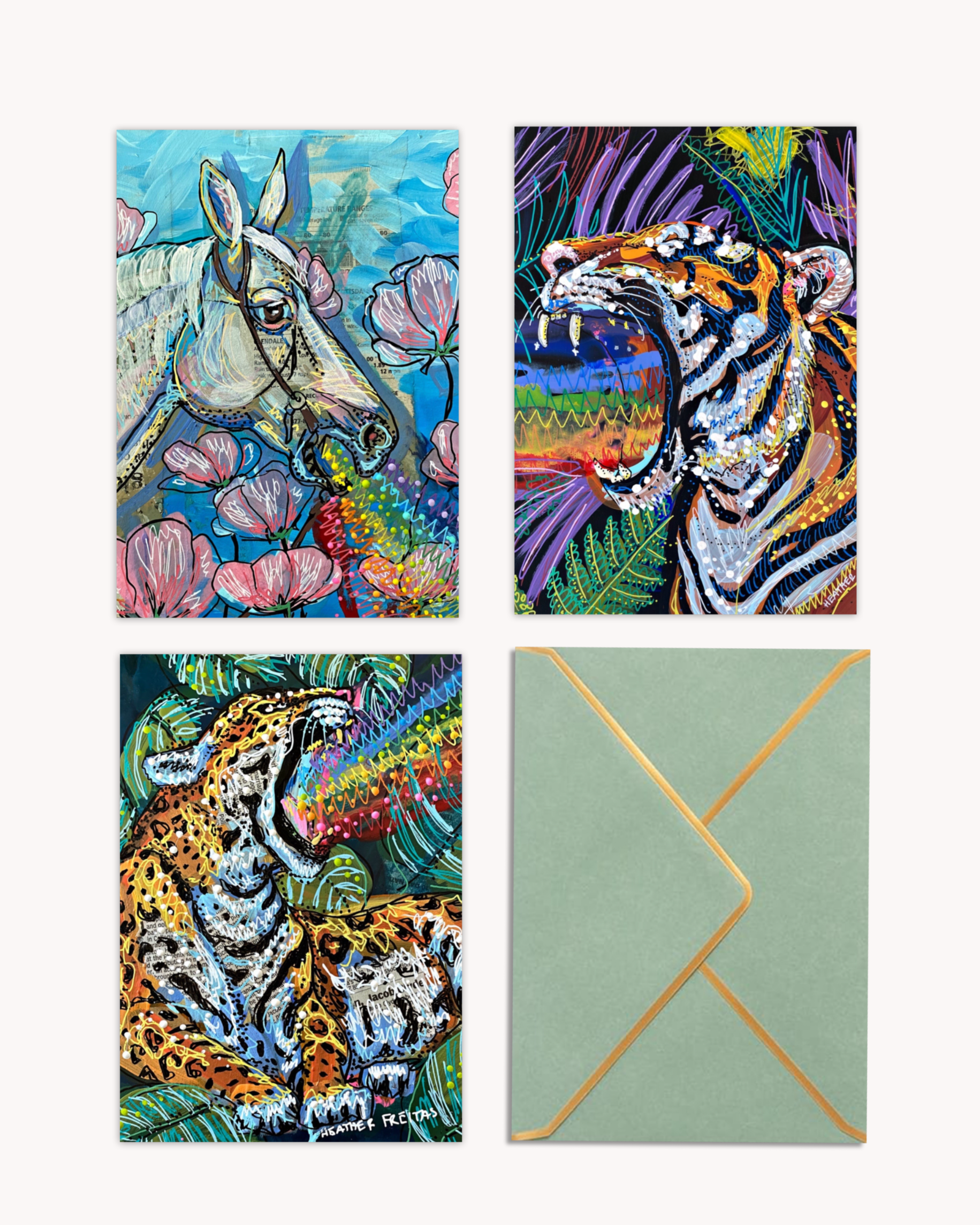 Rainbow Animals - Limited Edition Fine Art Greeting Card 9 pack