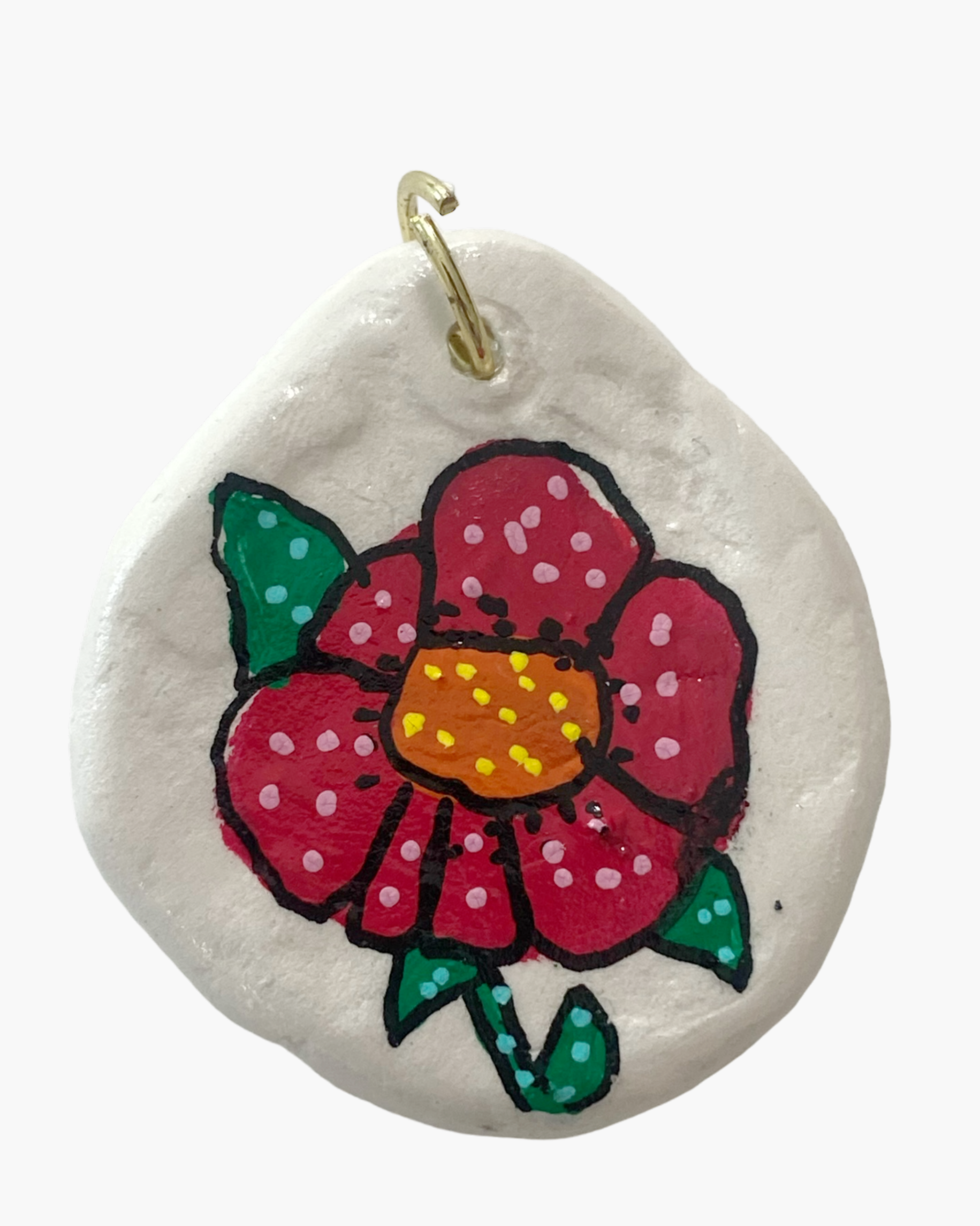 White With Red Flower Hand Painted Pendant