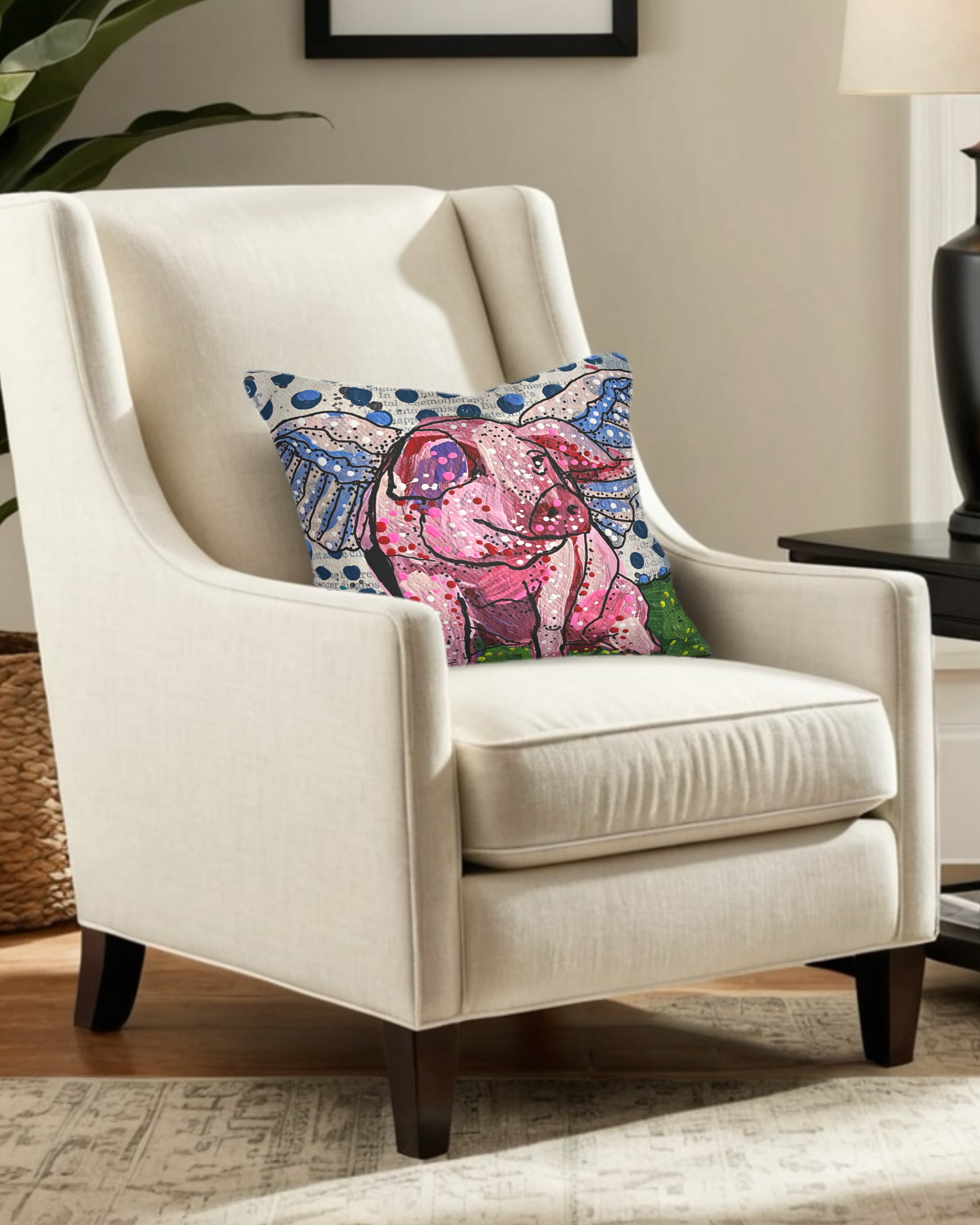 Polka Dot Flying Pig Faux Suede Pillowcase