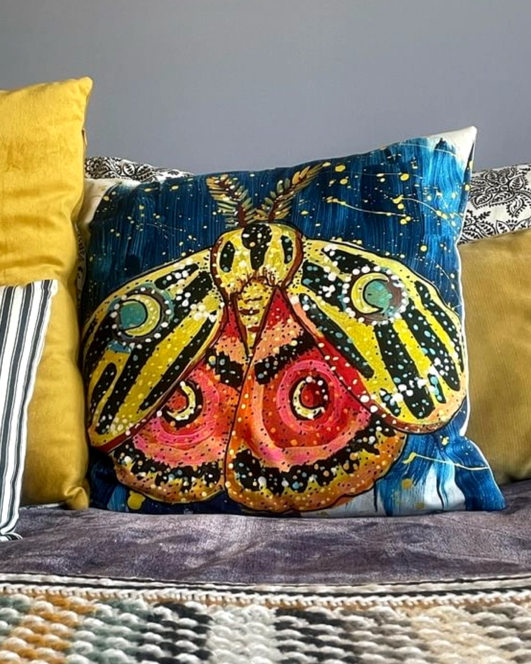 Moon Moth Faux Suede Pillow