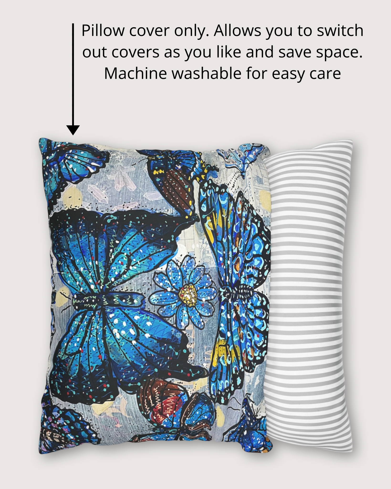 Blue Butterflies Faux Suede Pillowcase