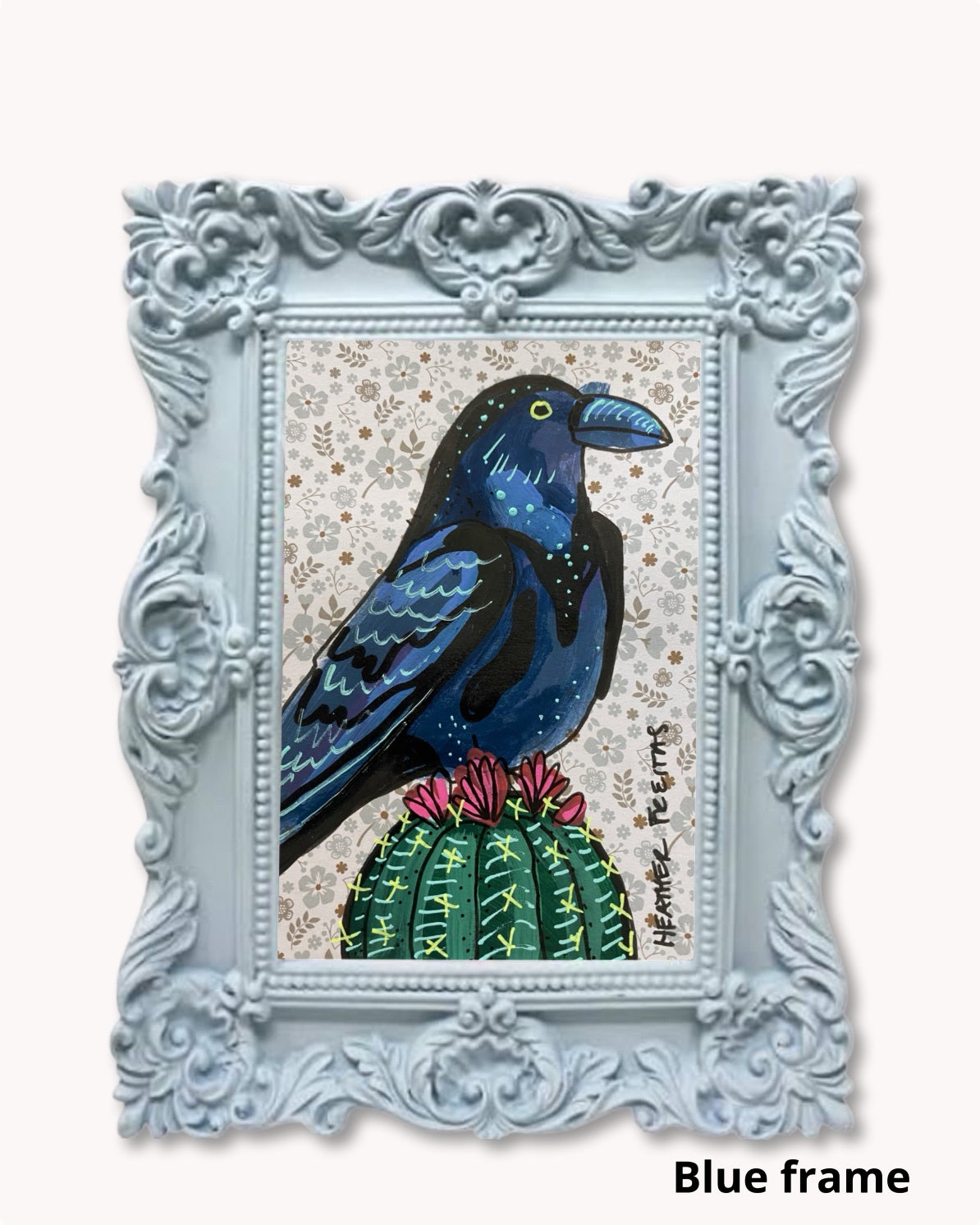 Vibtage Floral Raven On Cactus ( Original Painting )