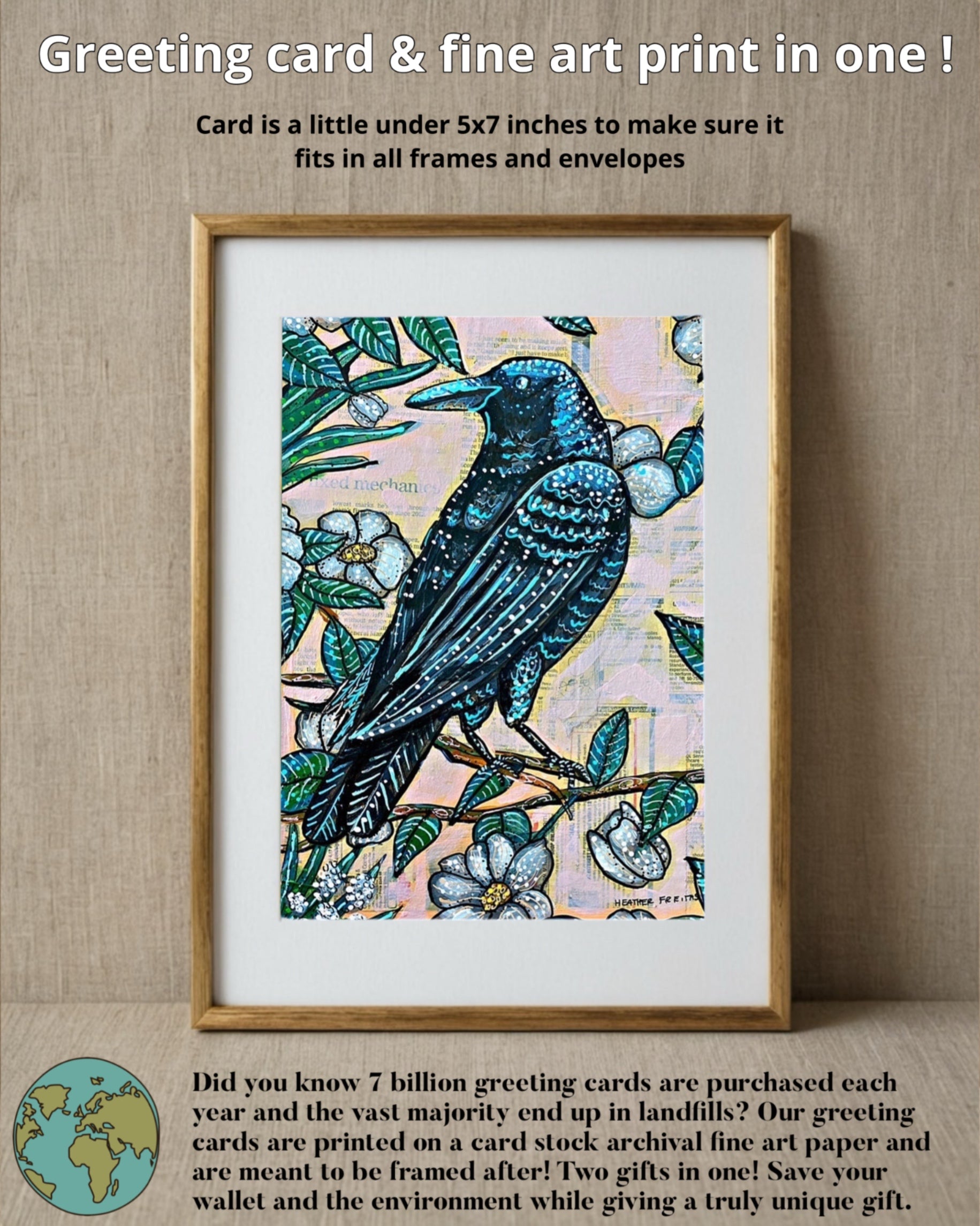 Vintage Floral Raven - Greeting Card / Fine Art Print