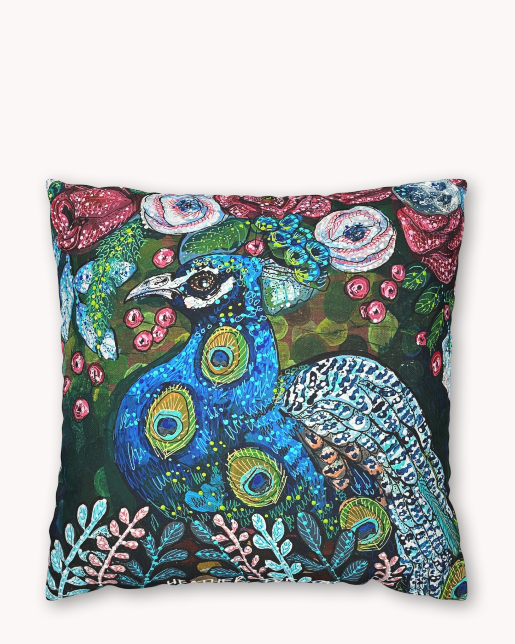 Blue Boy Peacock Faux Suede Pillow