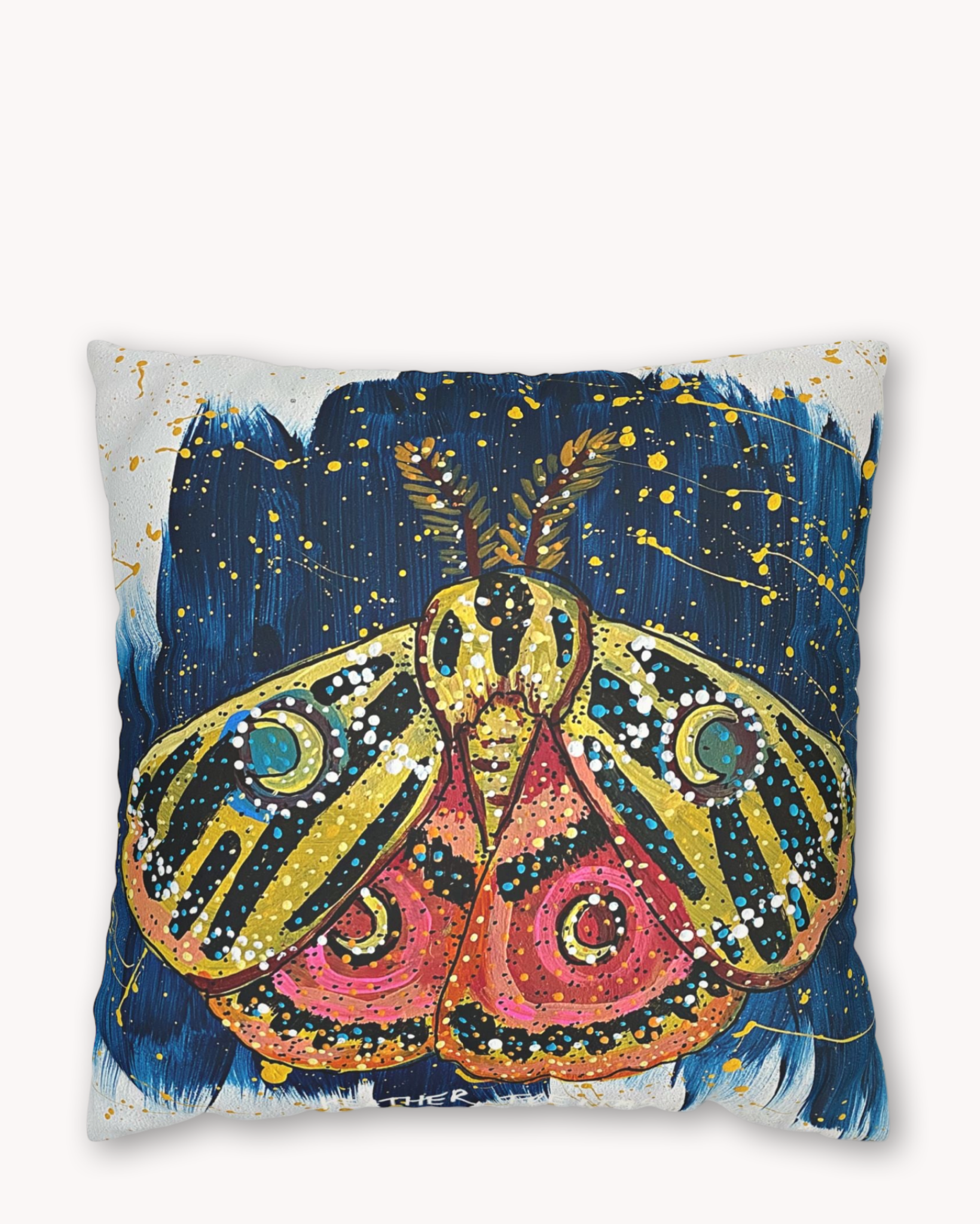 Moon Moth Faux Suede Pillow