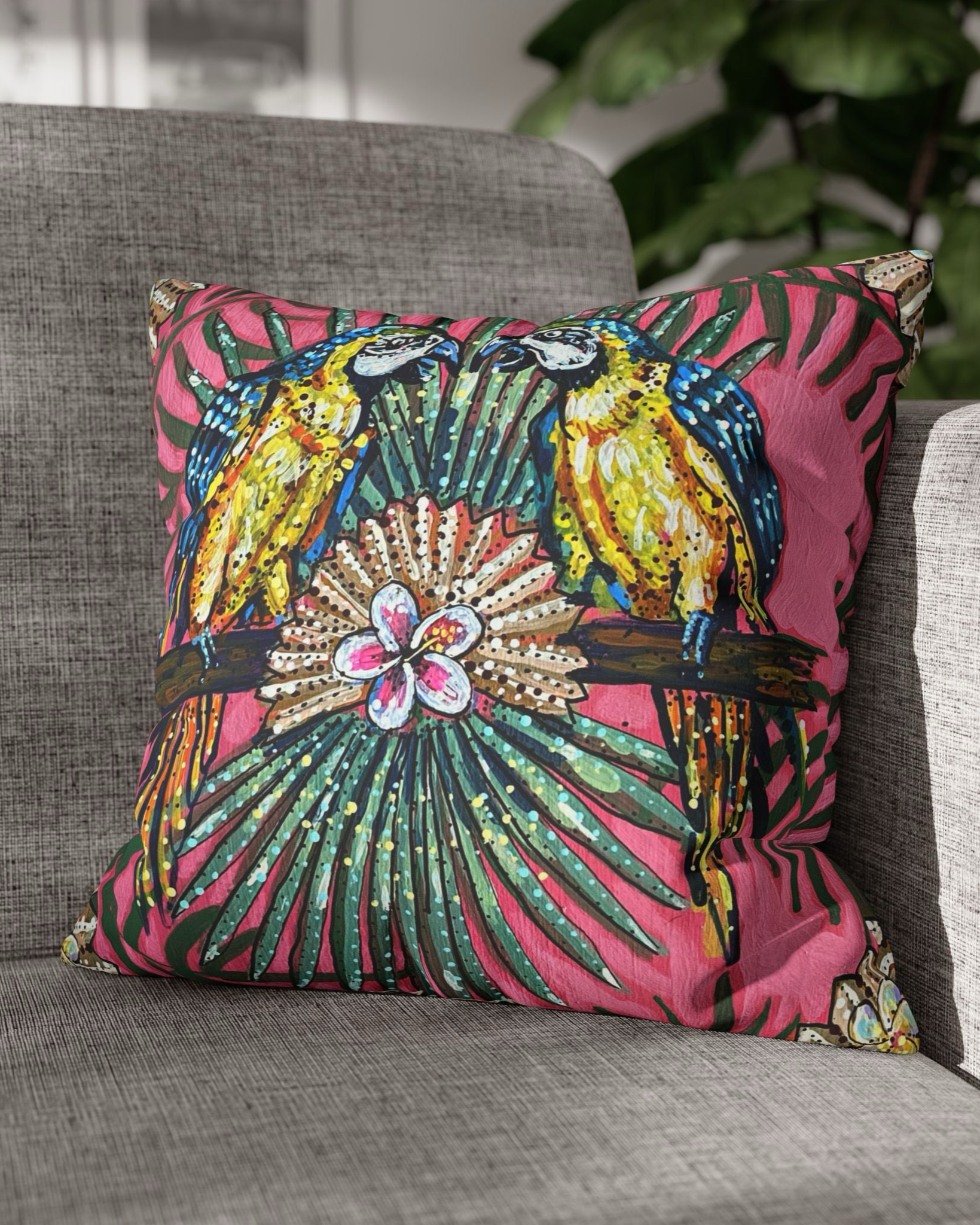 Parrot Paradise Faux Suede Pillowcase