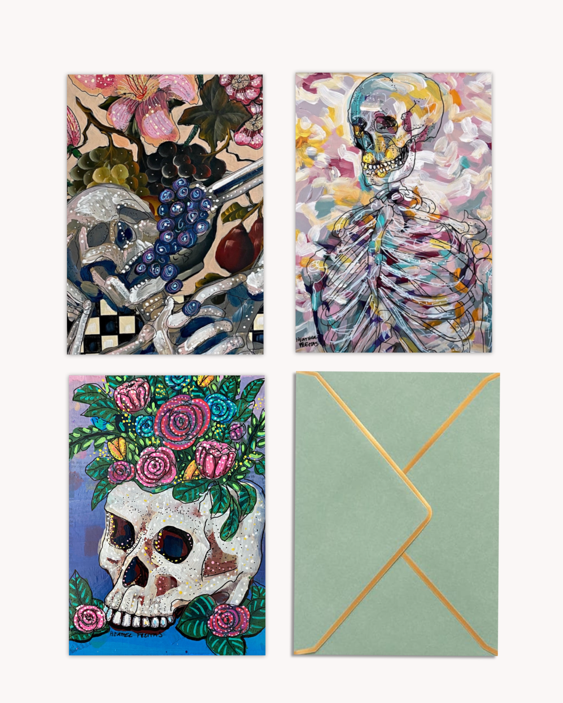 Skeletons & Skulls - Limited Edition Fine Art Greeting Card 9 pack