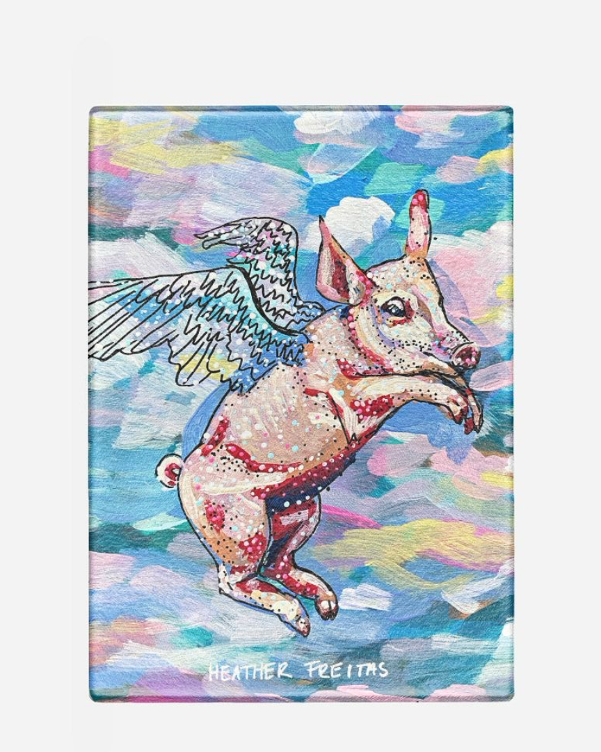 Pastel Flying Pig Glass Chopping Board Trivet