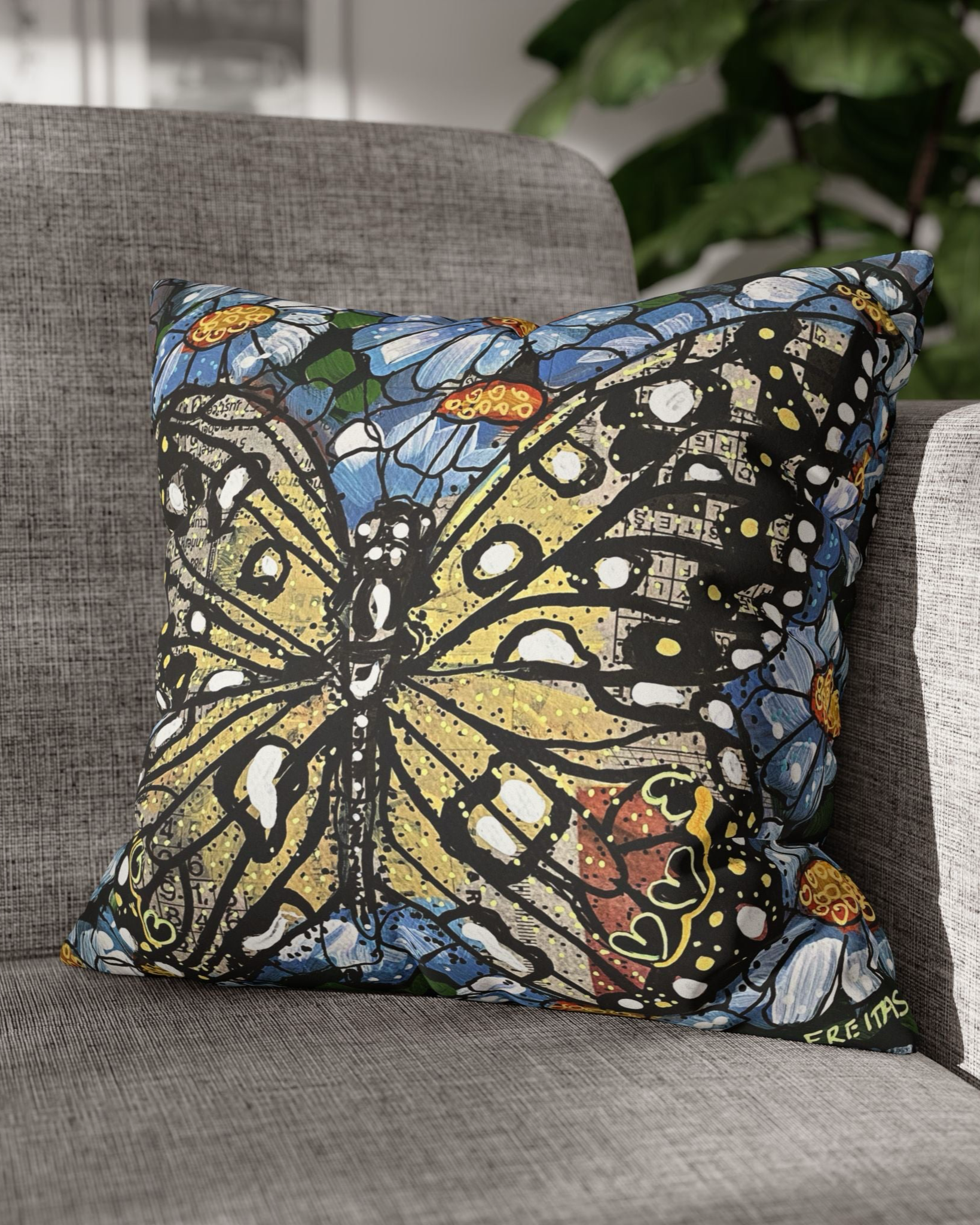 Daisy Butterfly Faux Suede Pillowcase