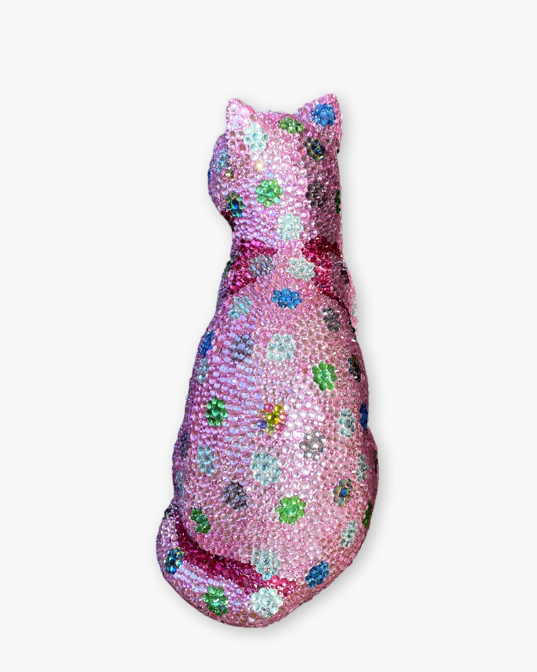 Pink Polka Dot Crystal Cat Sculpture