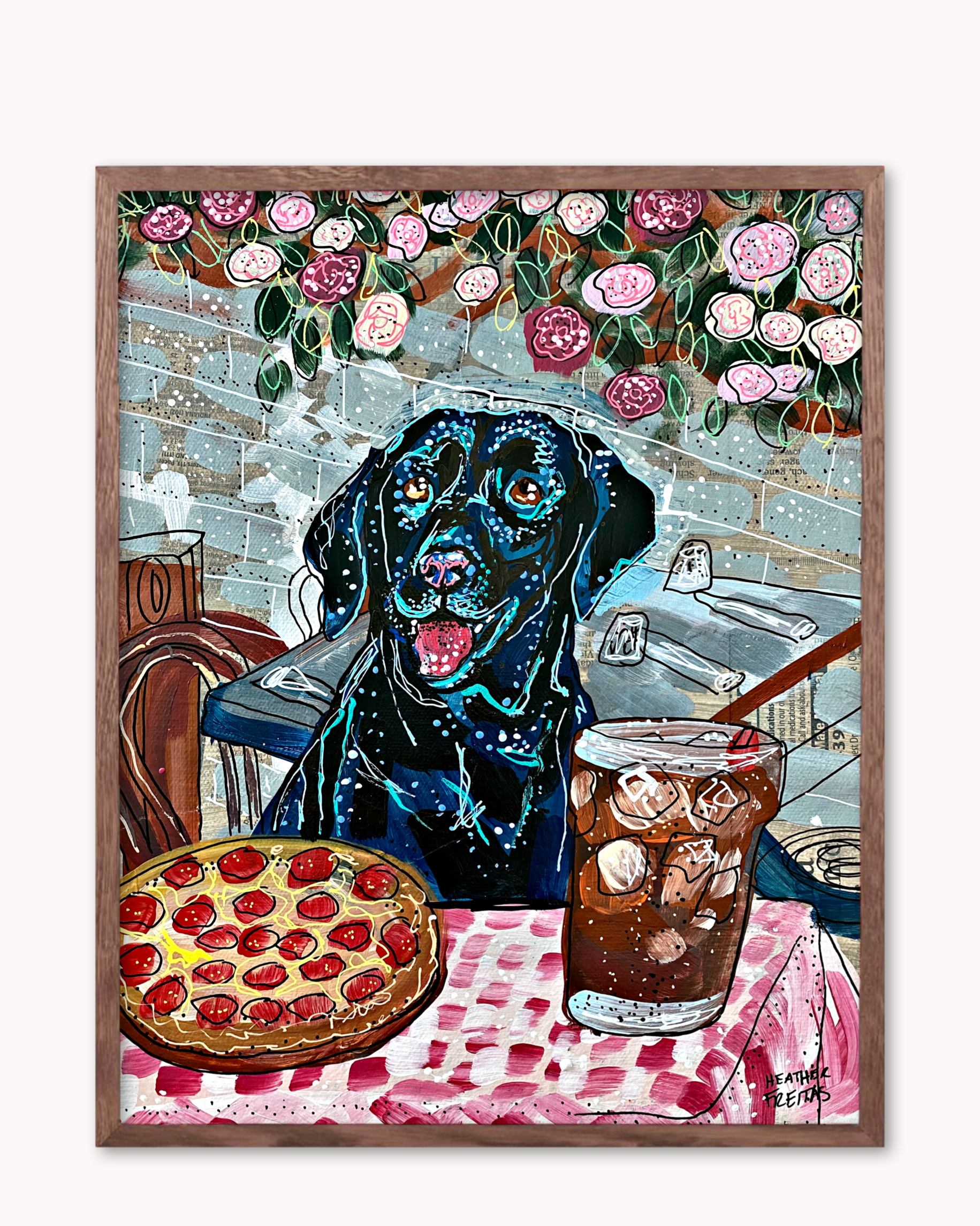 Black Labrador At Pizza Restaurant - Limited Edition Print