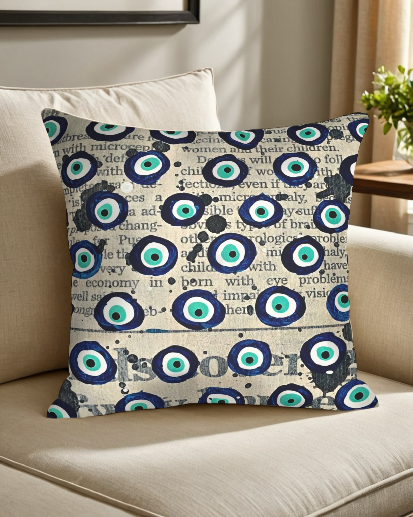 Evil Eye Energy Check Faux Suede Pillow