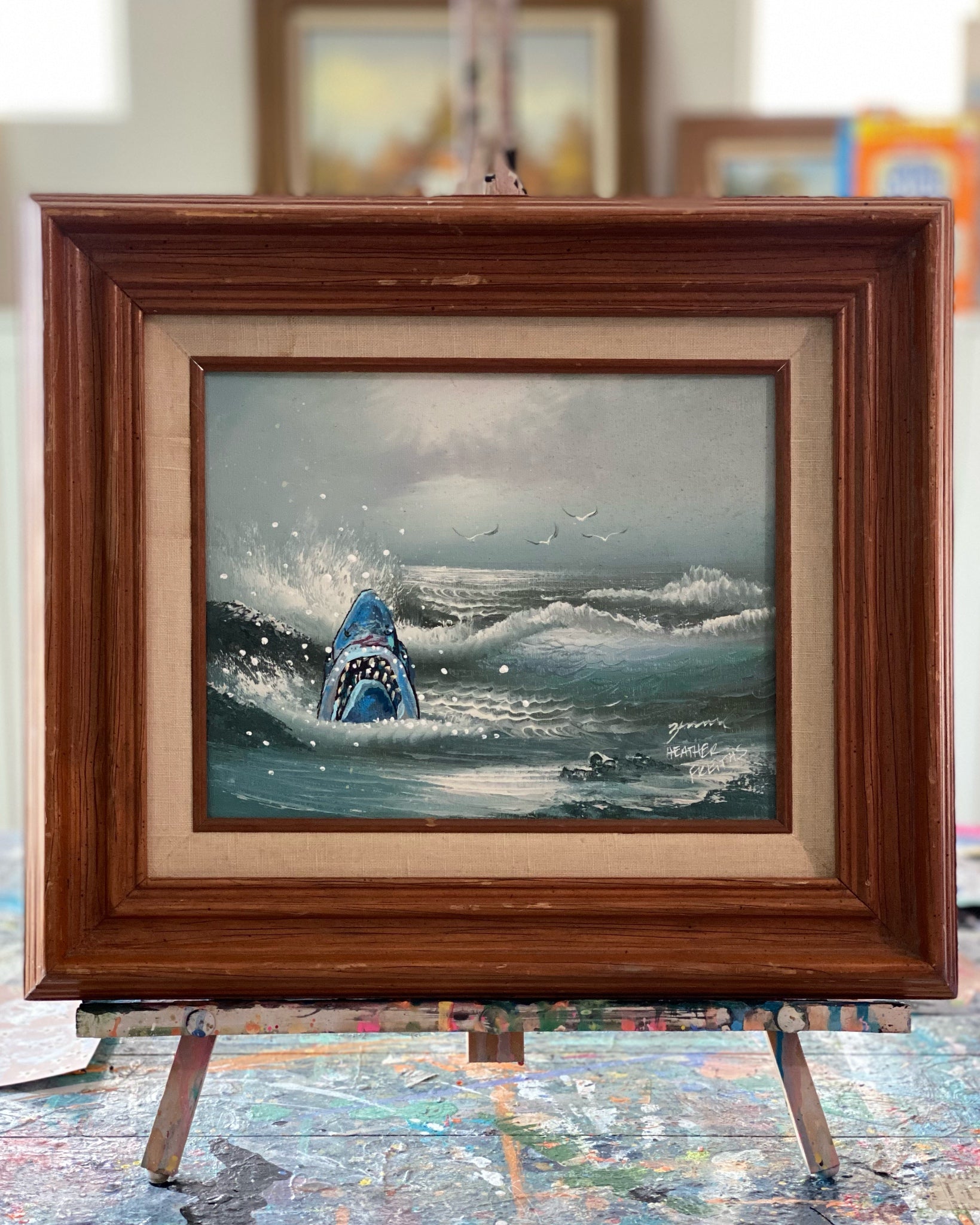 Great White Tides ( Original Painting - Painted Thrifted Painting )