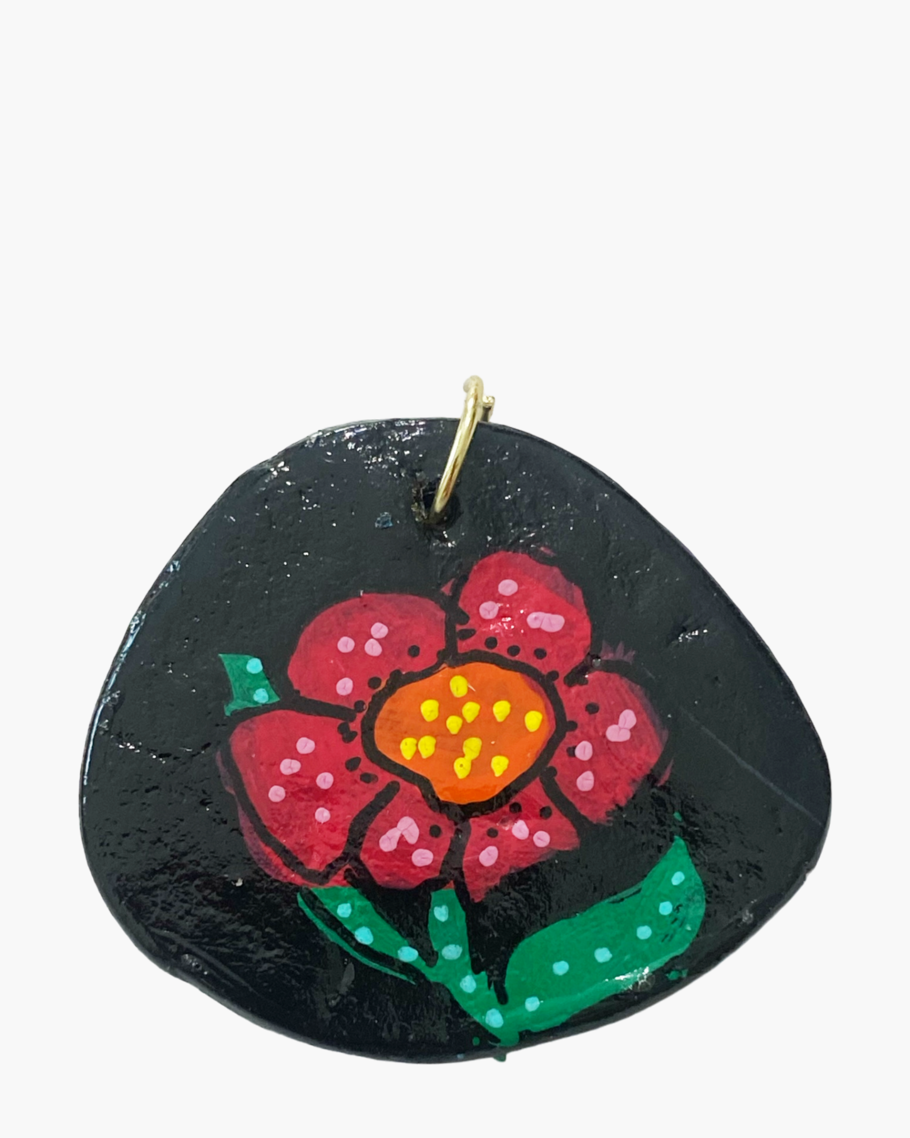 Black With Red Flower Hand Painted Pendant