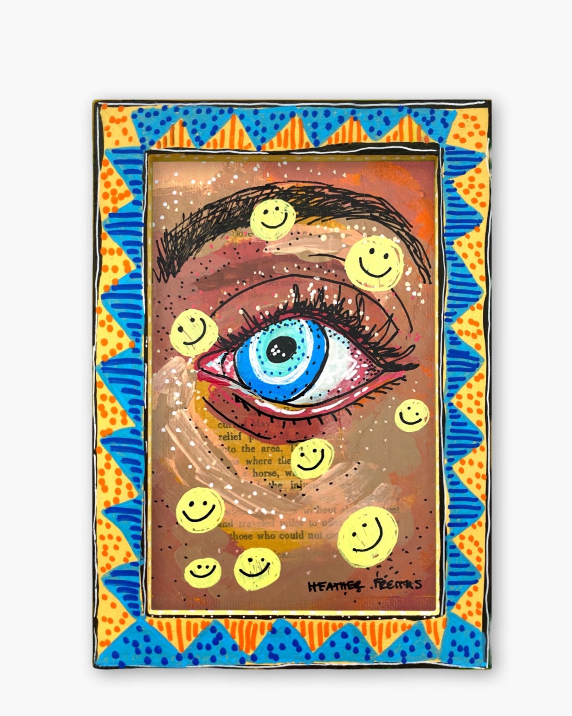 Smile Evil Eye ( Original Painting In Hand Painted Frame )