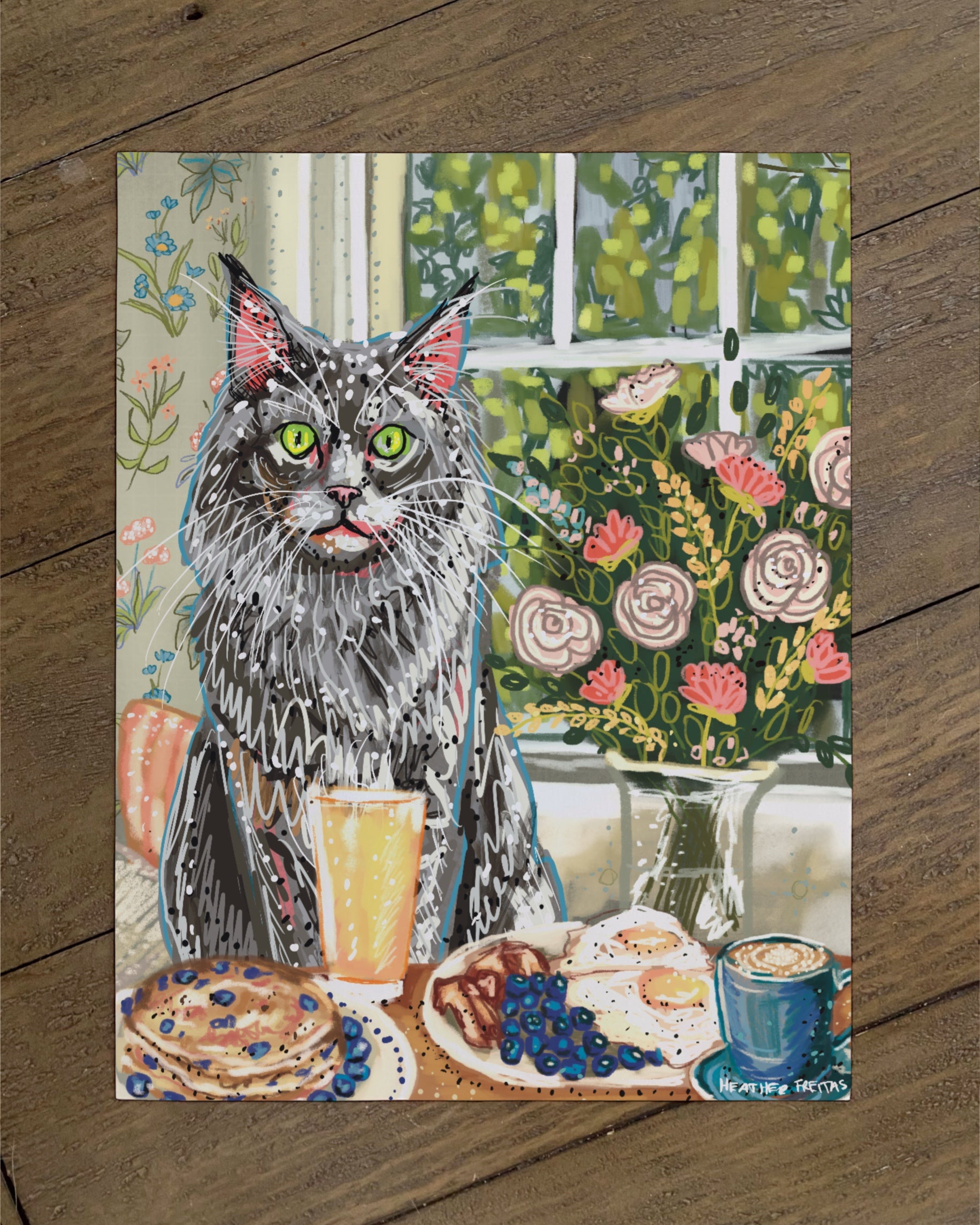 Build Your Own Fancy Feast Cat Art Print - Long Hair Grey