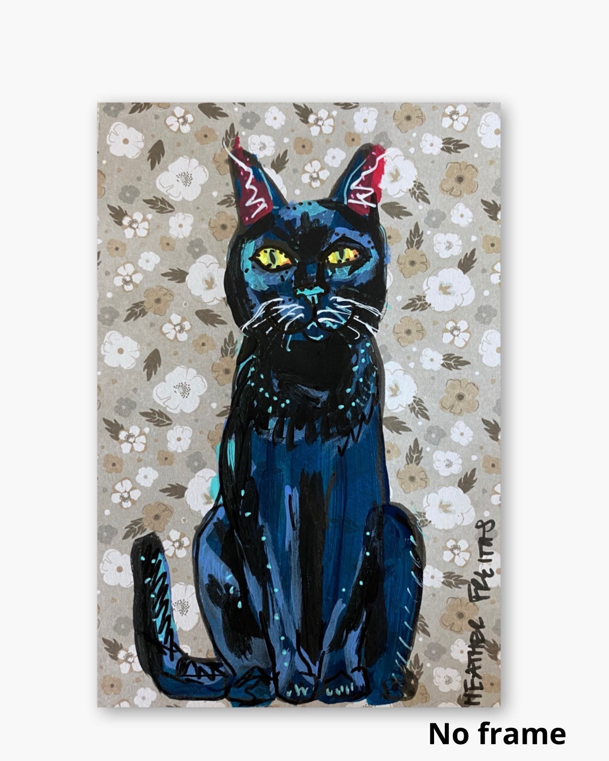 Floral Bouquet Black Cat ( Original Painting )