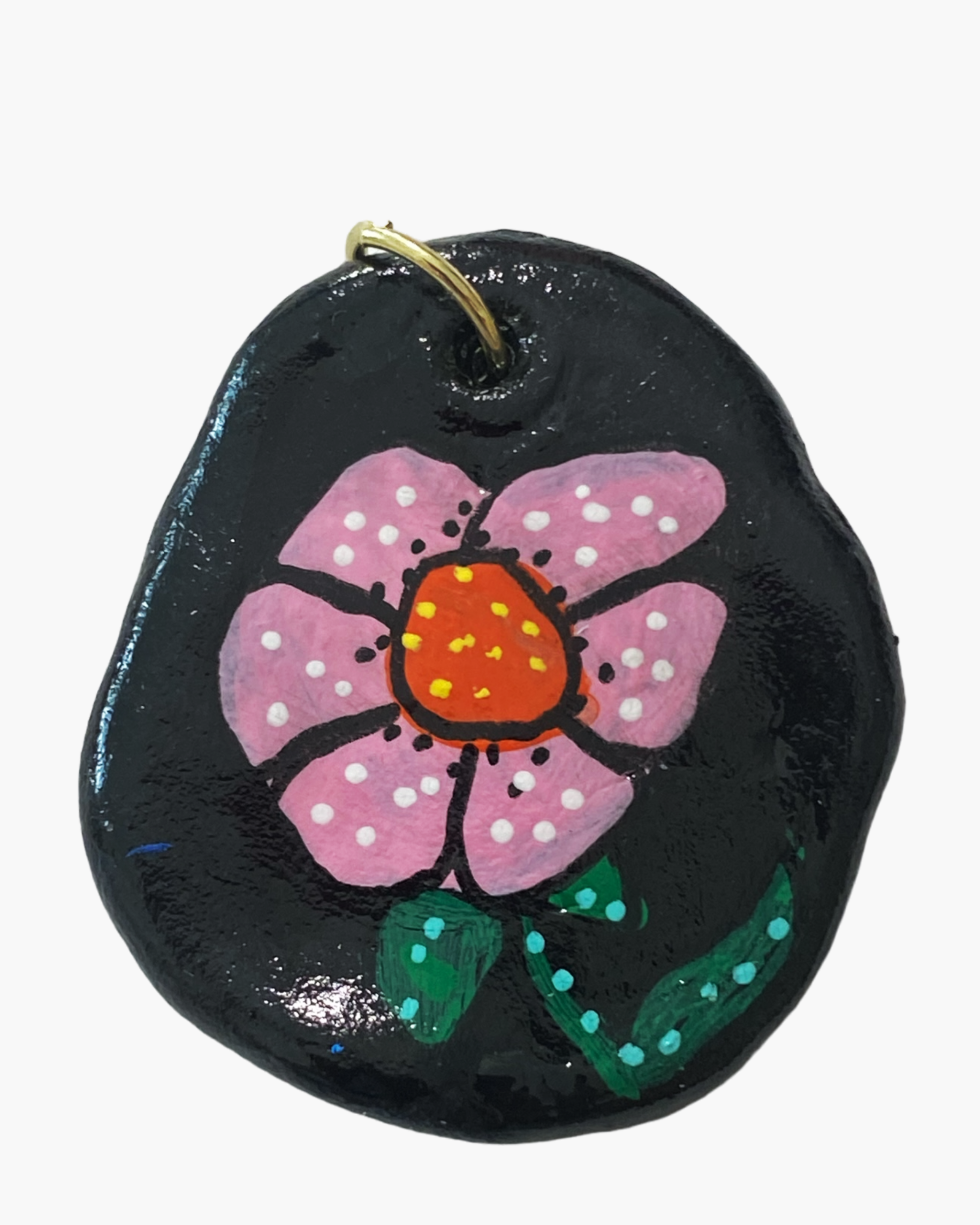 Black With Pink Flower Hand Painted Pendant