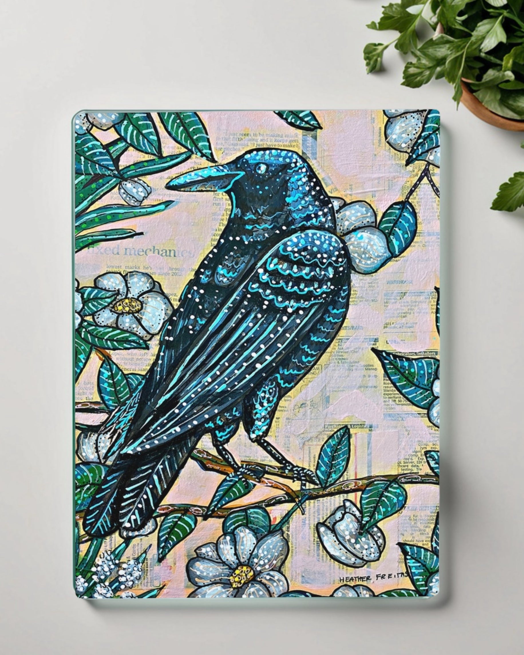 Vintage Crow Glass Chopping Board