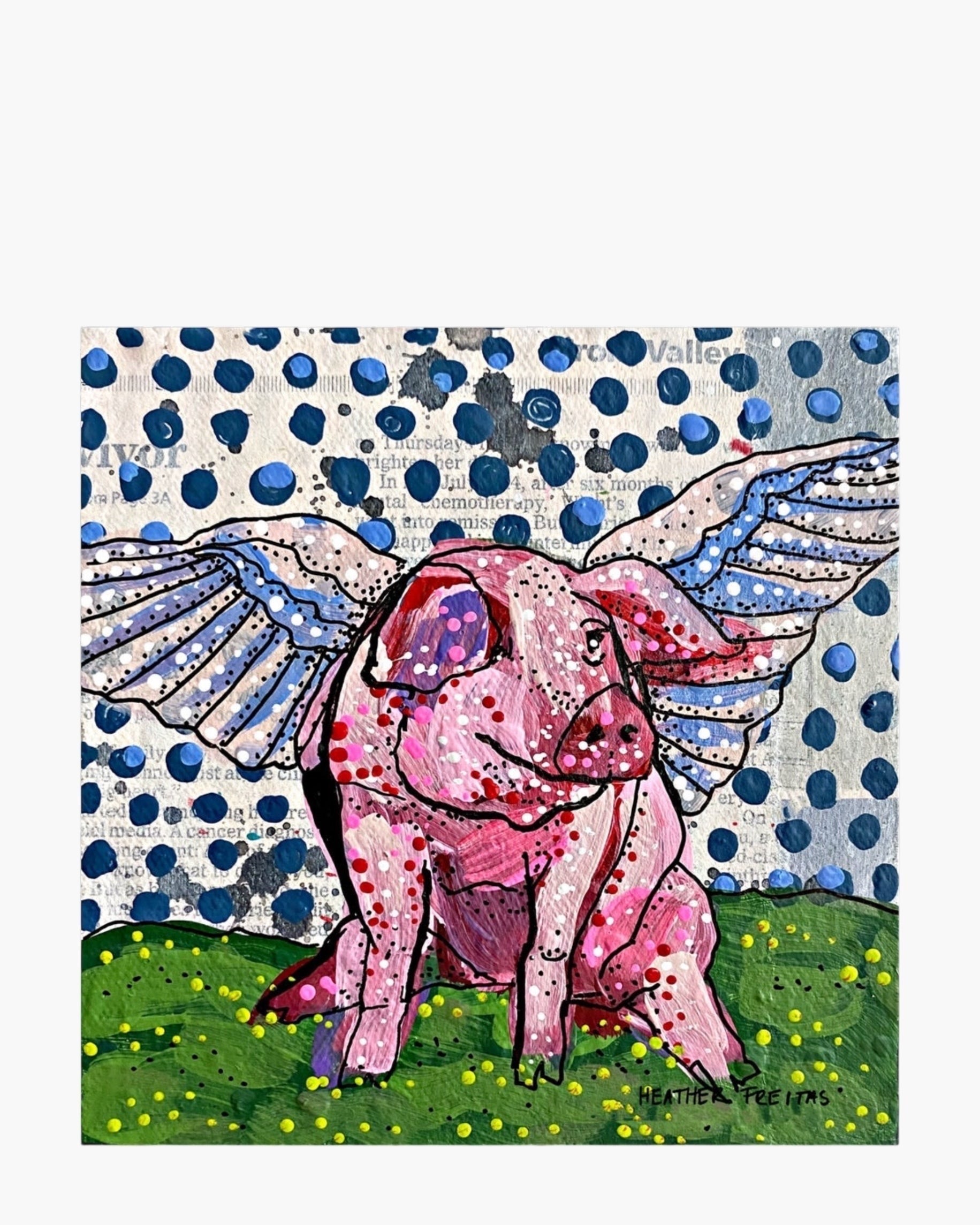 Polka Dot Flying Pig - Limited Edition Signed Paper Printt