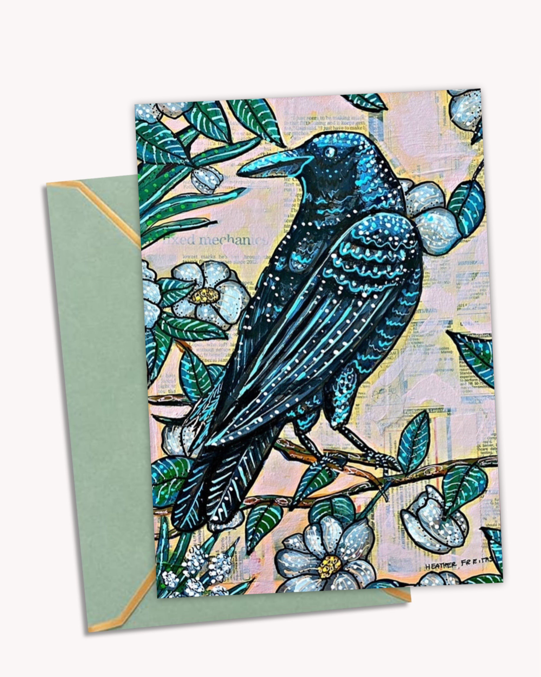 Vintage Floral Raven - Greeting Card / Fine Art Print