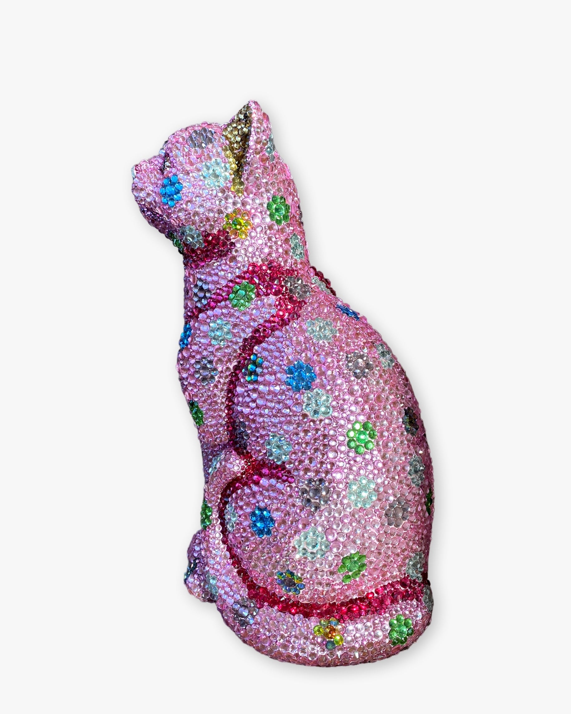 Pink Polka Dot Crystal Cat Sculpture