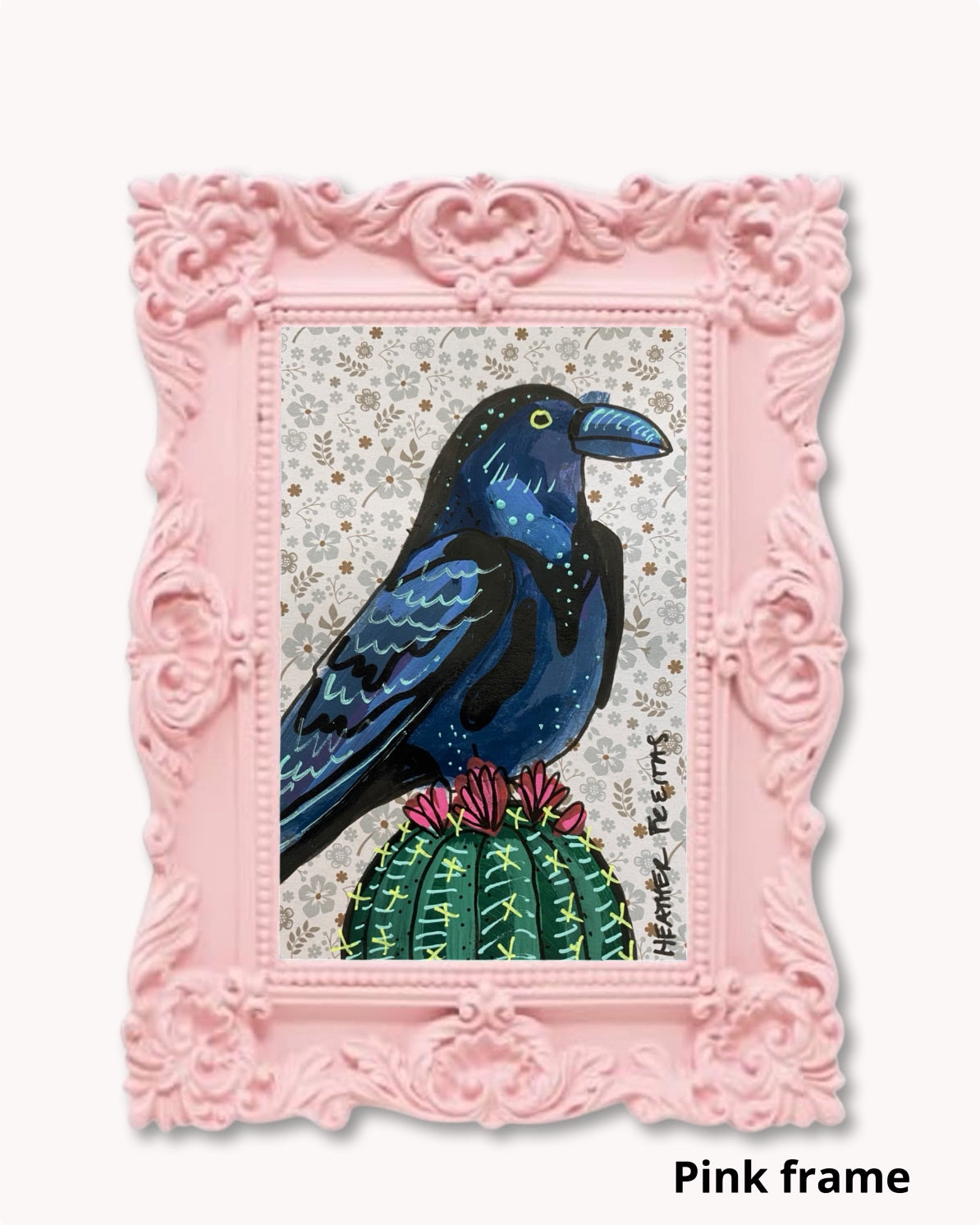 Vibtage Floral Raven On Cactus ( Original Painting )