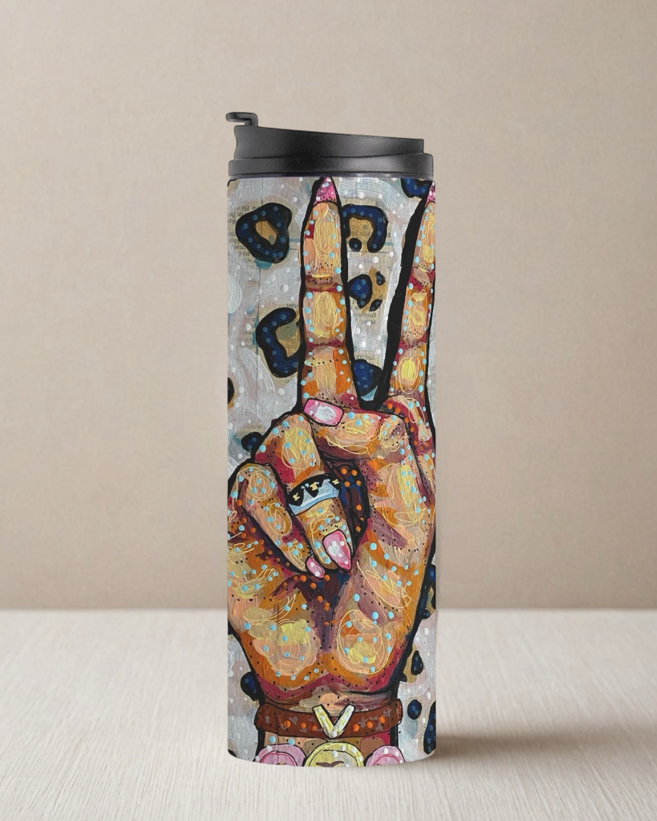 Peace, Love Leopard Print Thermal Tumbler 16 oz.