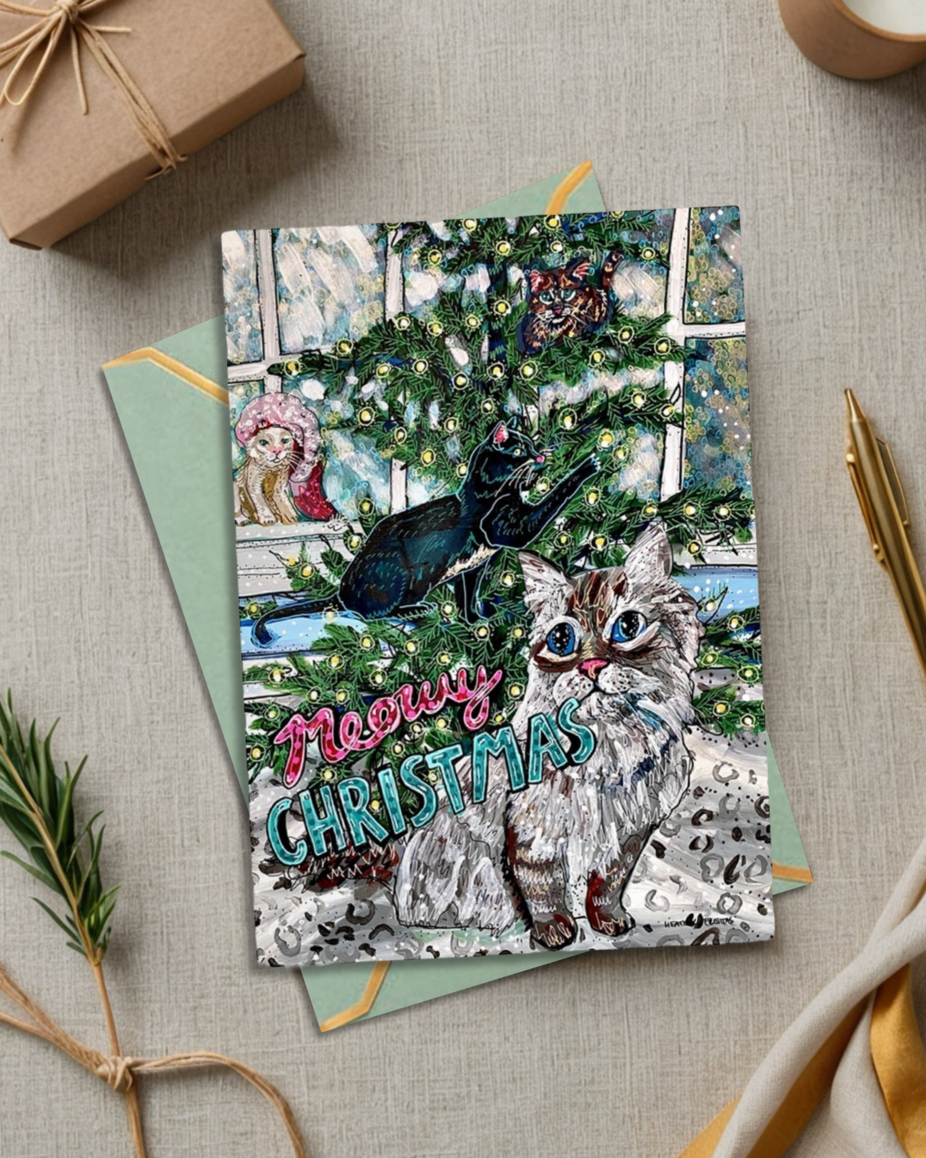 Meowy Christmas Greeting Card / Fine Art Print