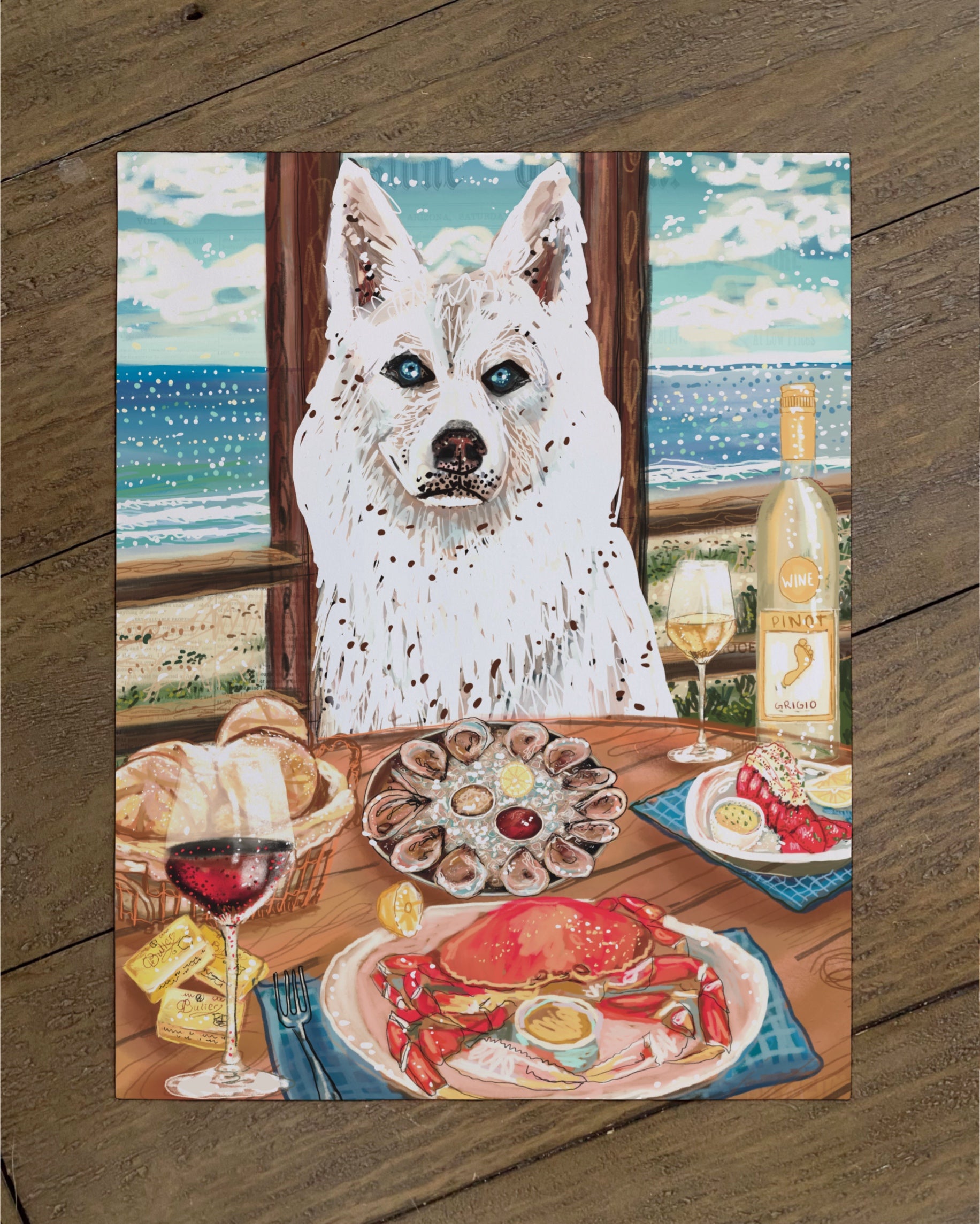 Build Your Own Dining Dog Art Print - Husky