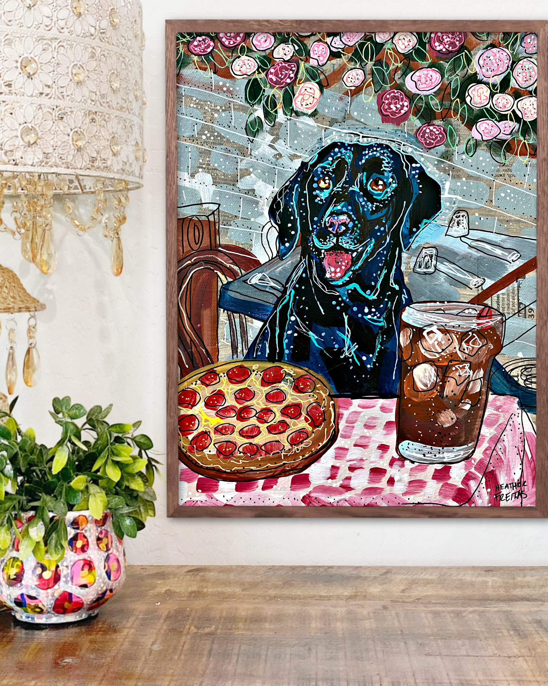 Black Labrador At Pizza Restaurant - Limited Edition Print