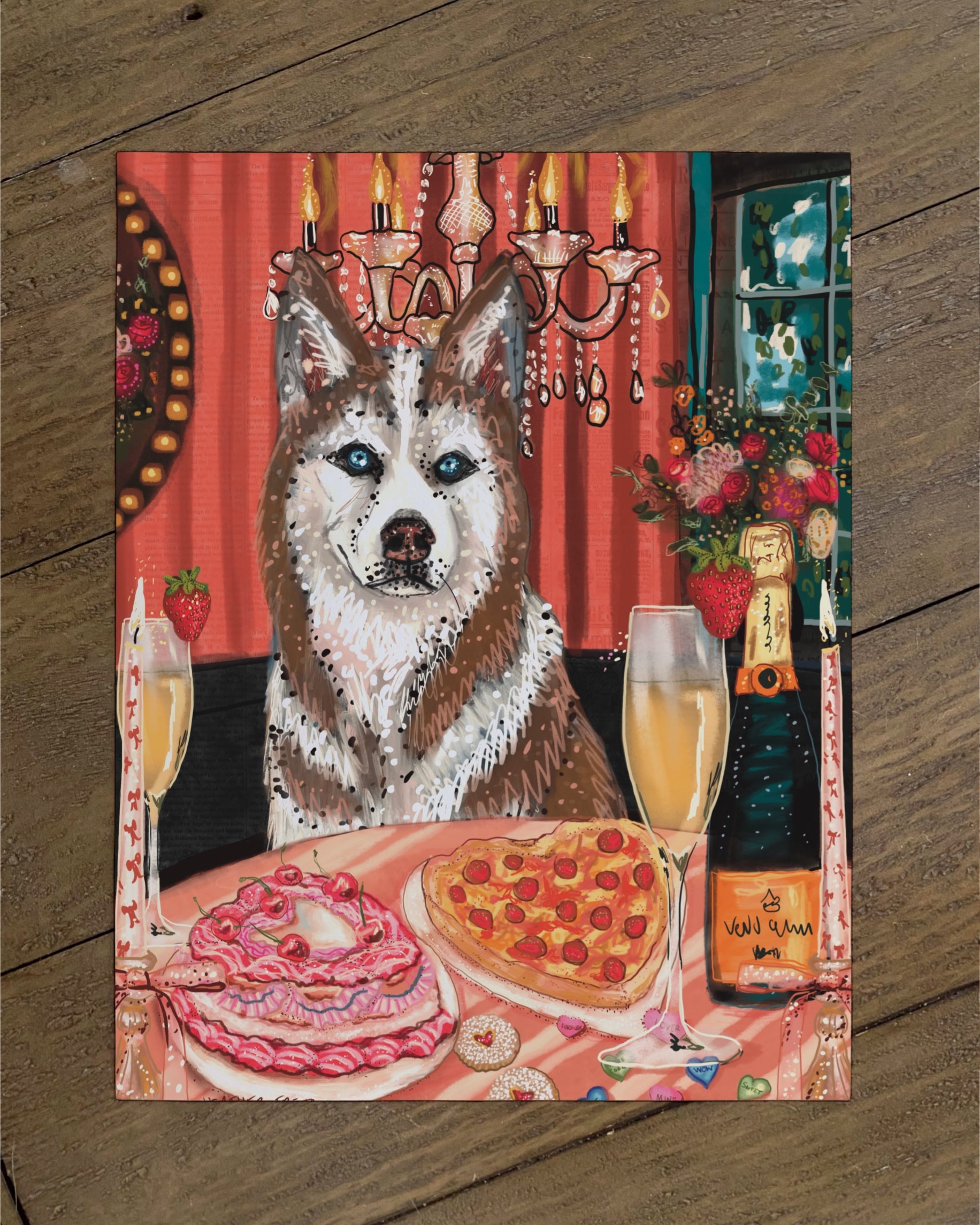 Build Your Own Dining Dog Art Print - Husky