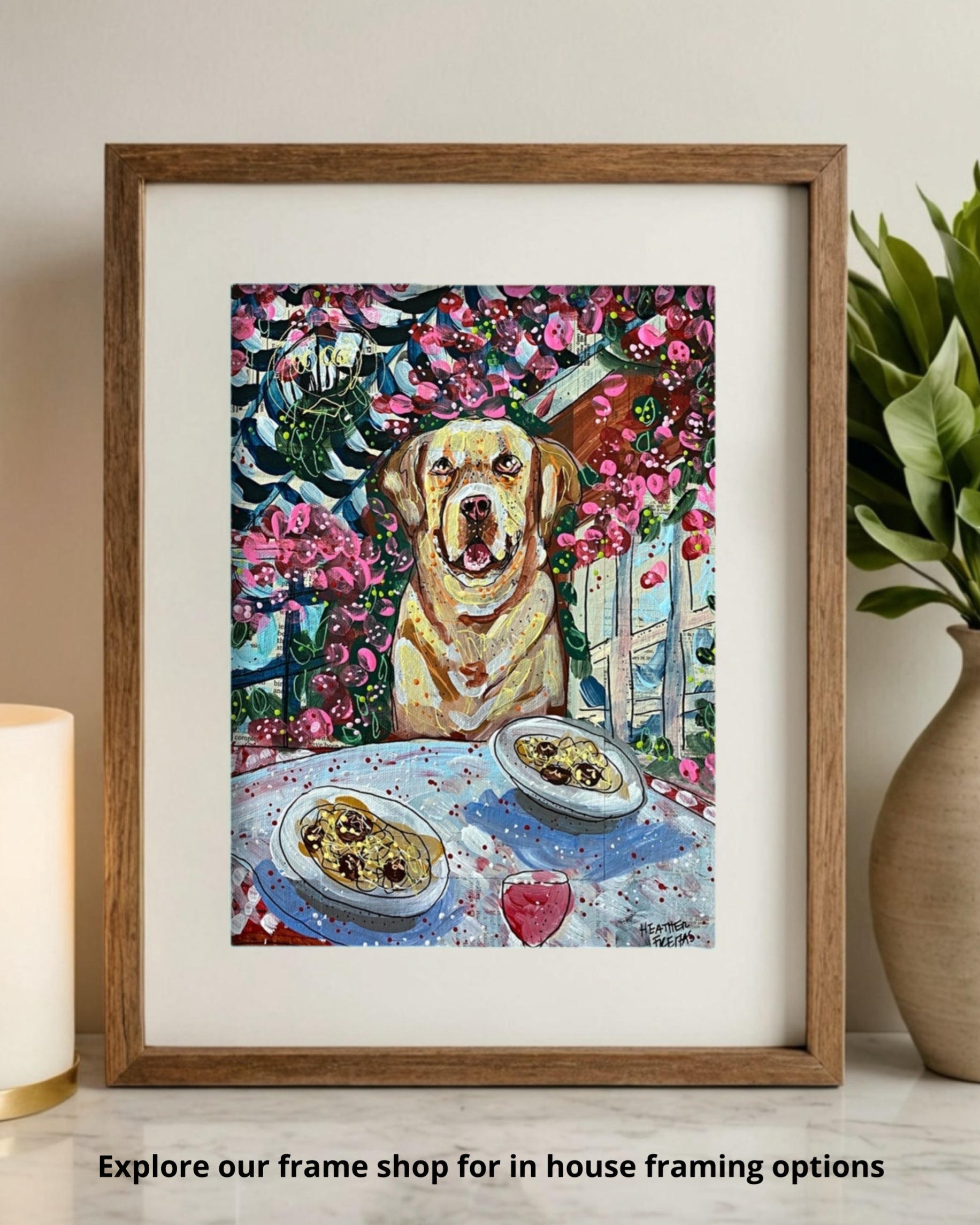 Yellow Labrador At Italian Restaurant - Limited Edition Print